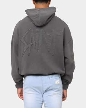 Saint Morta Pericles Applique Hoodie Washed Charcoal Flexible Shoulder Seams See