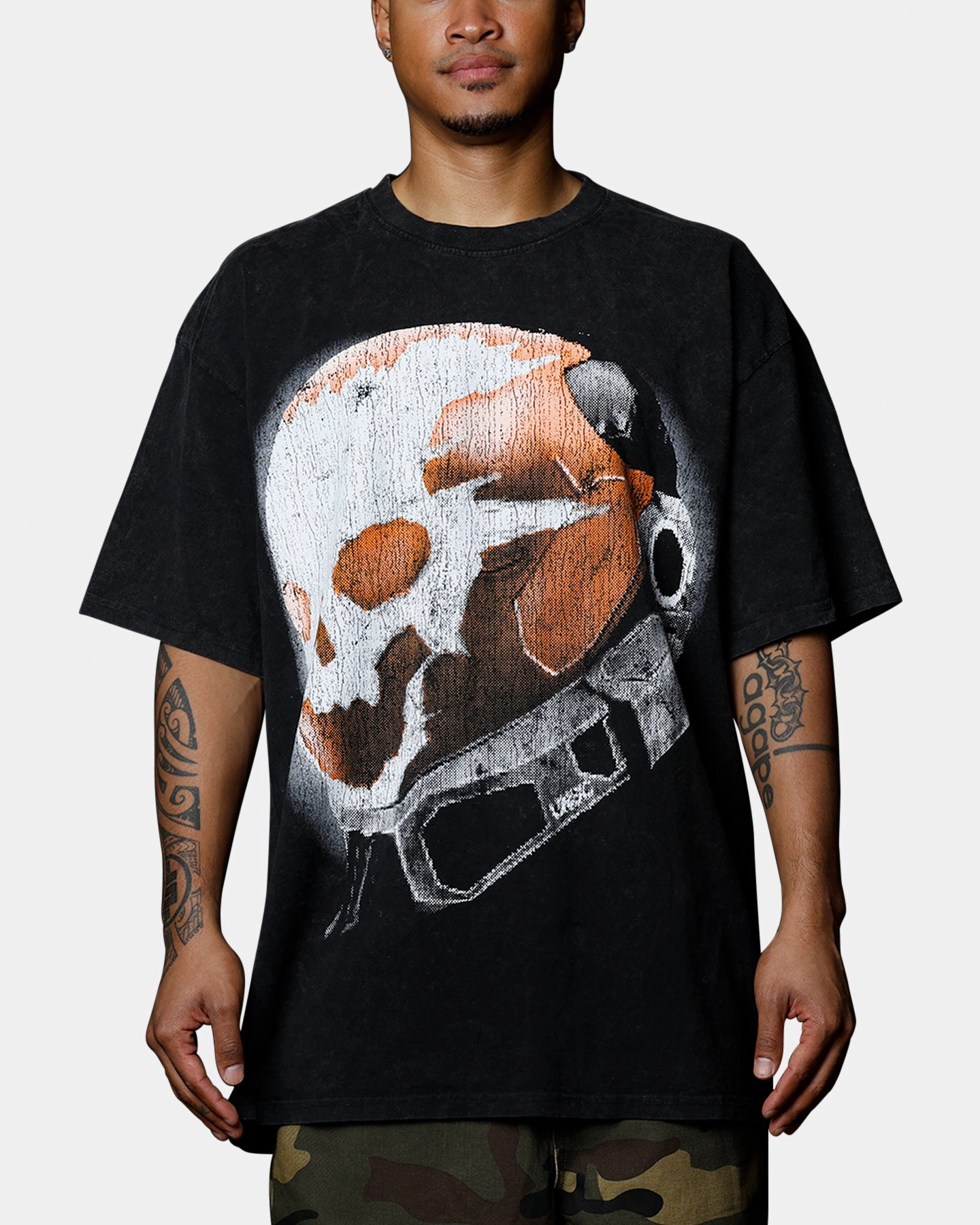Goat Crew X Halo Halo Reach Emilie Big Head Vintage T-Shirt Black Acidwash Ruffled edges Striped Pattern