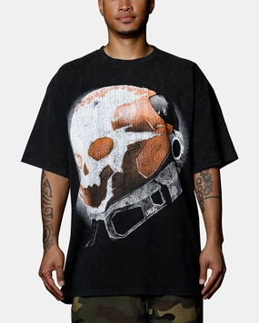 Goat Crew X Halo Halo Reach Emilie Big Head Vintage T-Shirt Black Acidwash Ruffled edges Striped Pattern