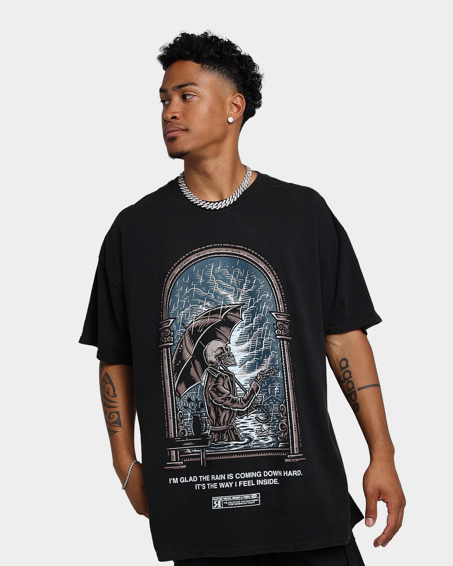 Rats Get Fat The Rain Vintage T-Shirt Black Wash Travel Fashion