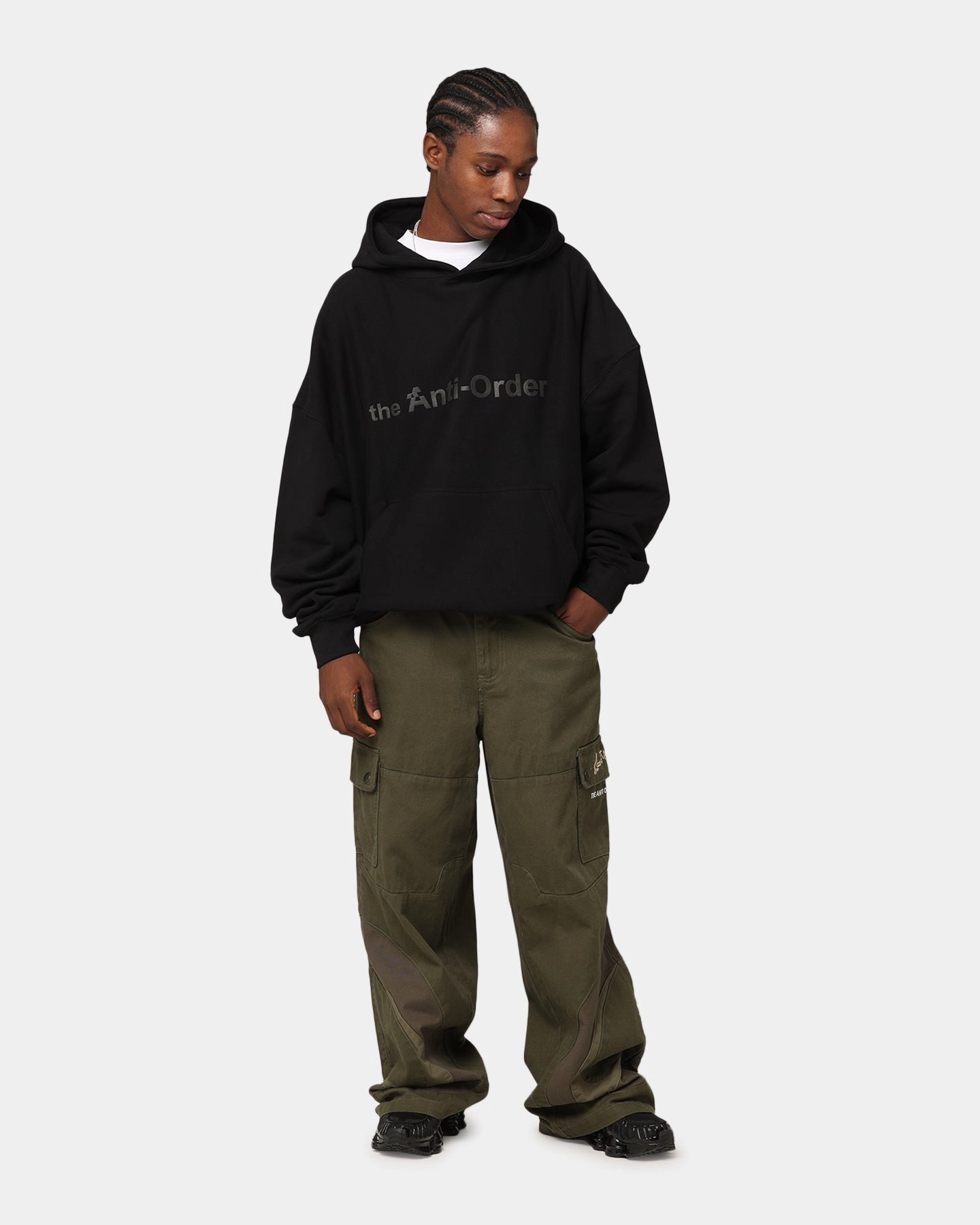 Versatile Wear Four Way Stretch Fabric The Anti Order Logo Boxy Hoodie Black
