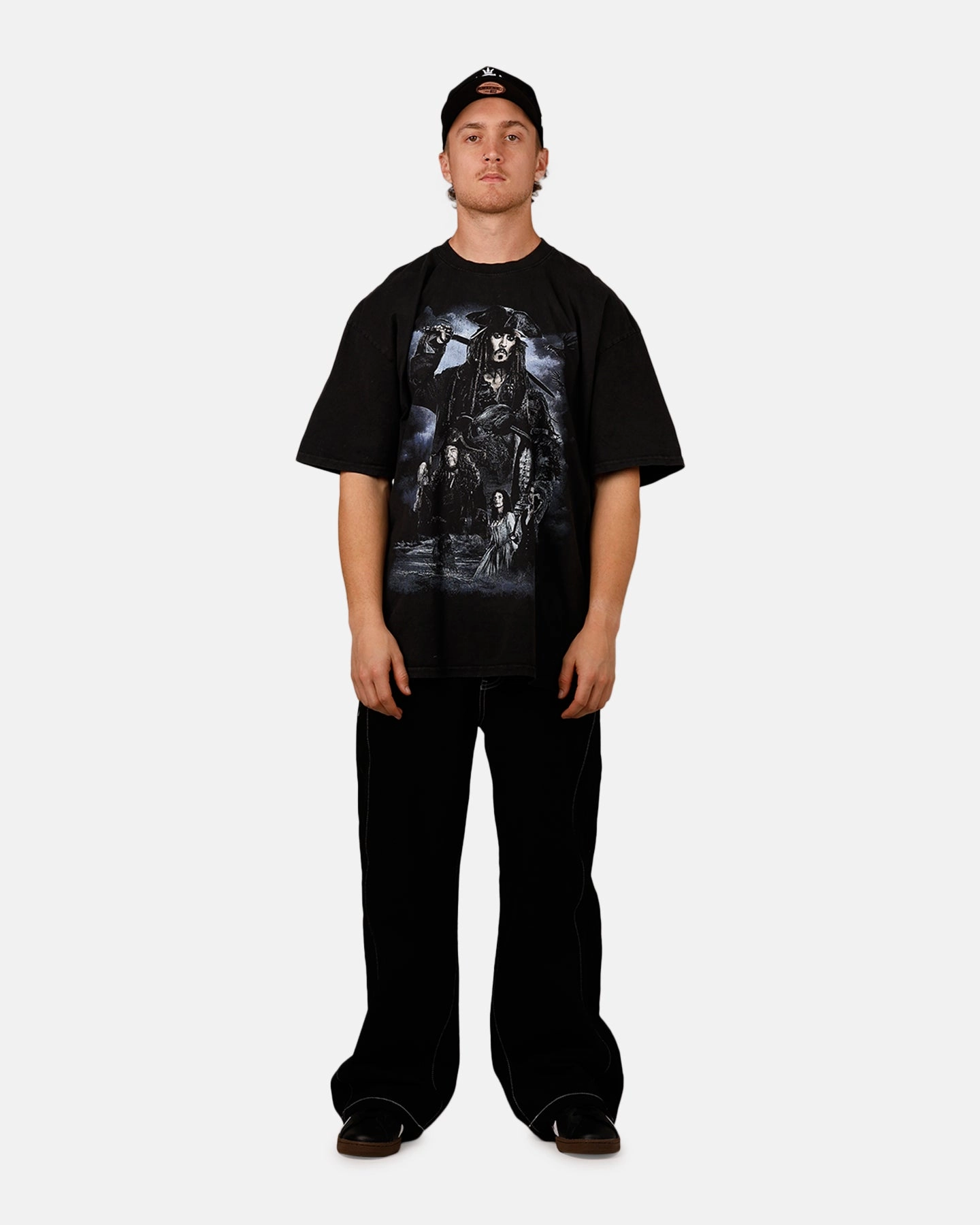 Goat Crew Disney Pirates Of The Caribbean Pirates Group Vintage T-Shirt Black Acidwash Chill Style
