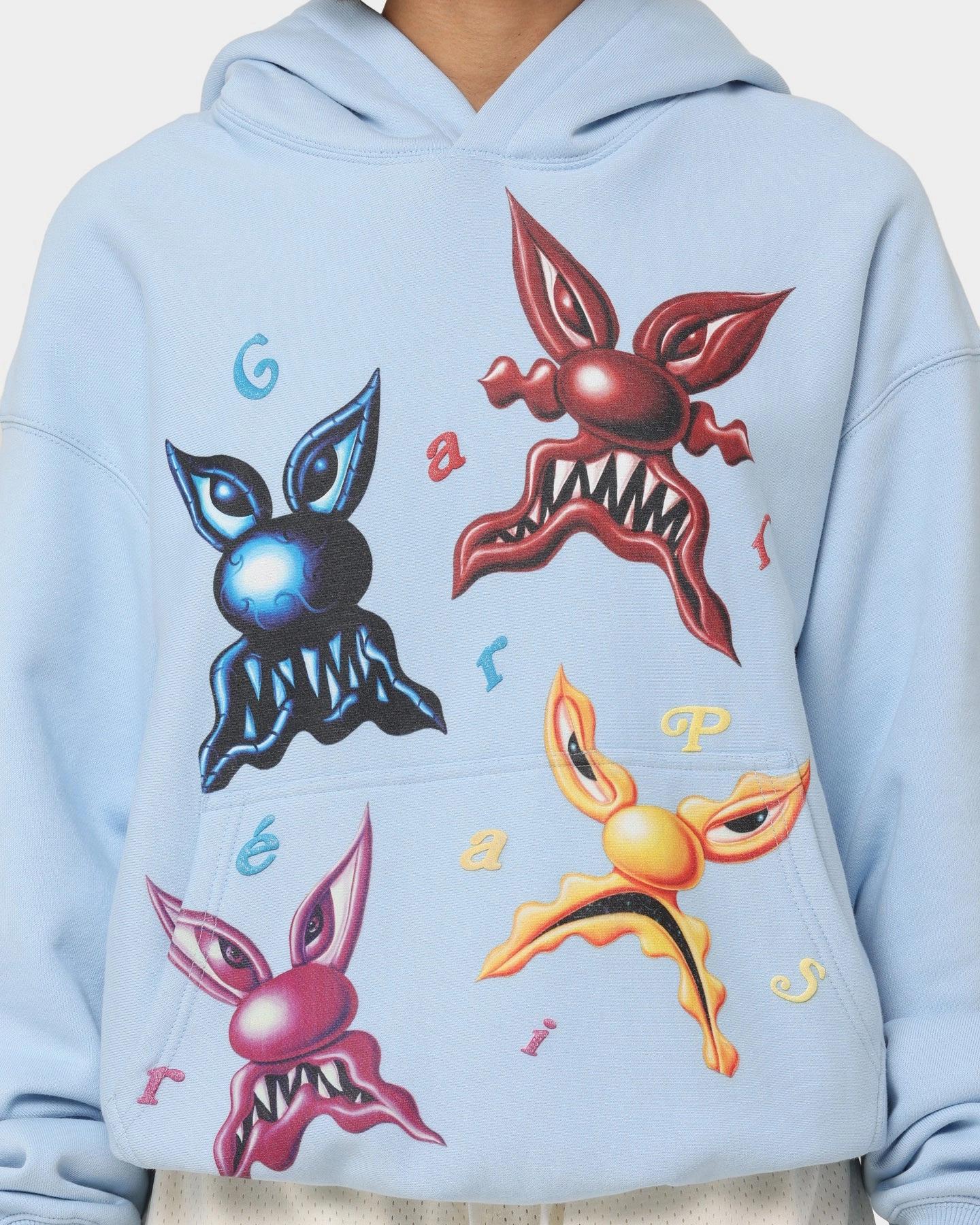 NonIrritating Tagless Neck Statement Carr?? X Kenny Scharf Meanie Oversized Hoodie Light Blue