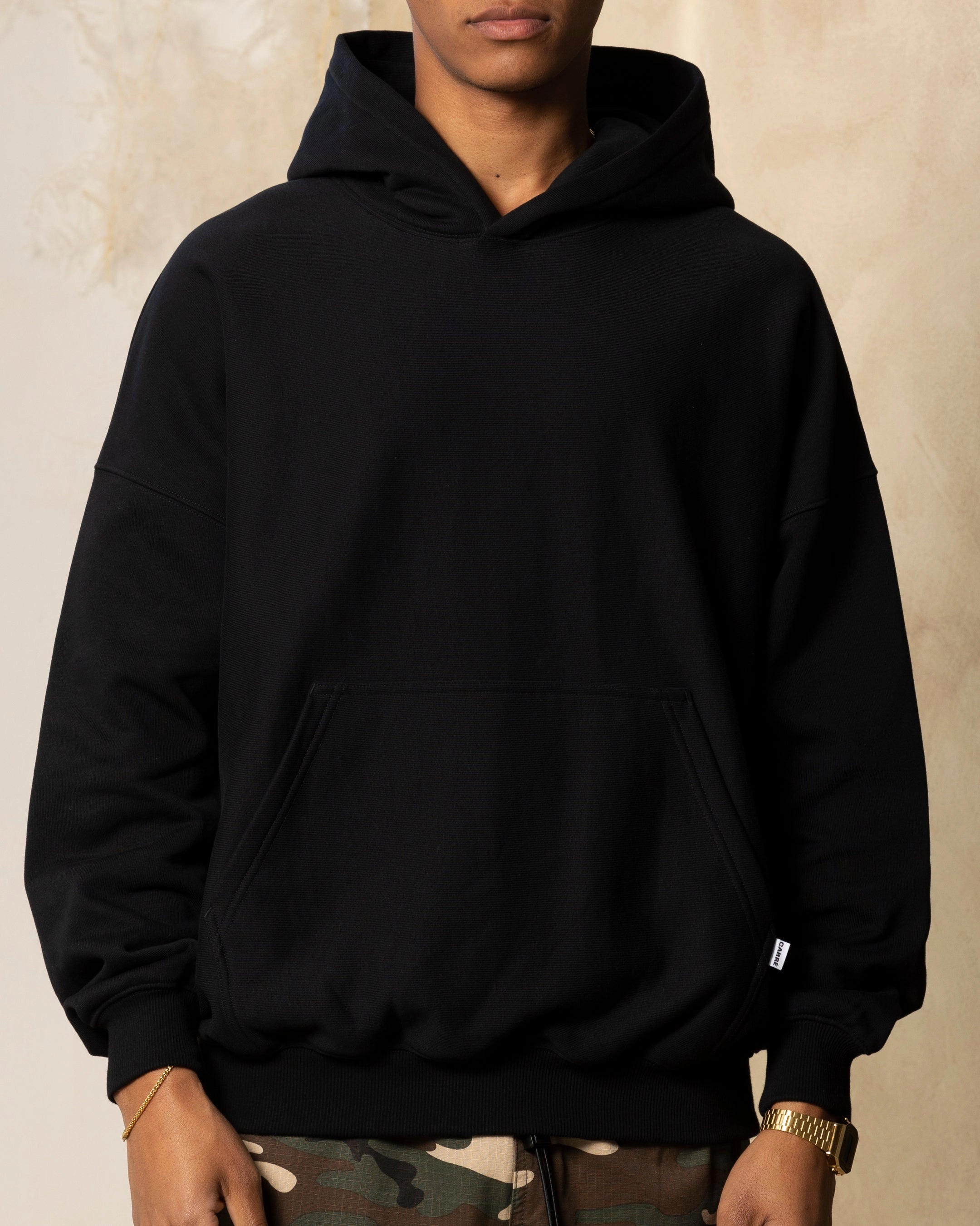 Smooth Zipper Action Carre Arch Oversized Hoodie Black/Black