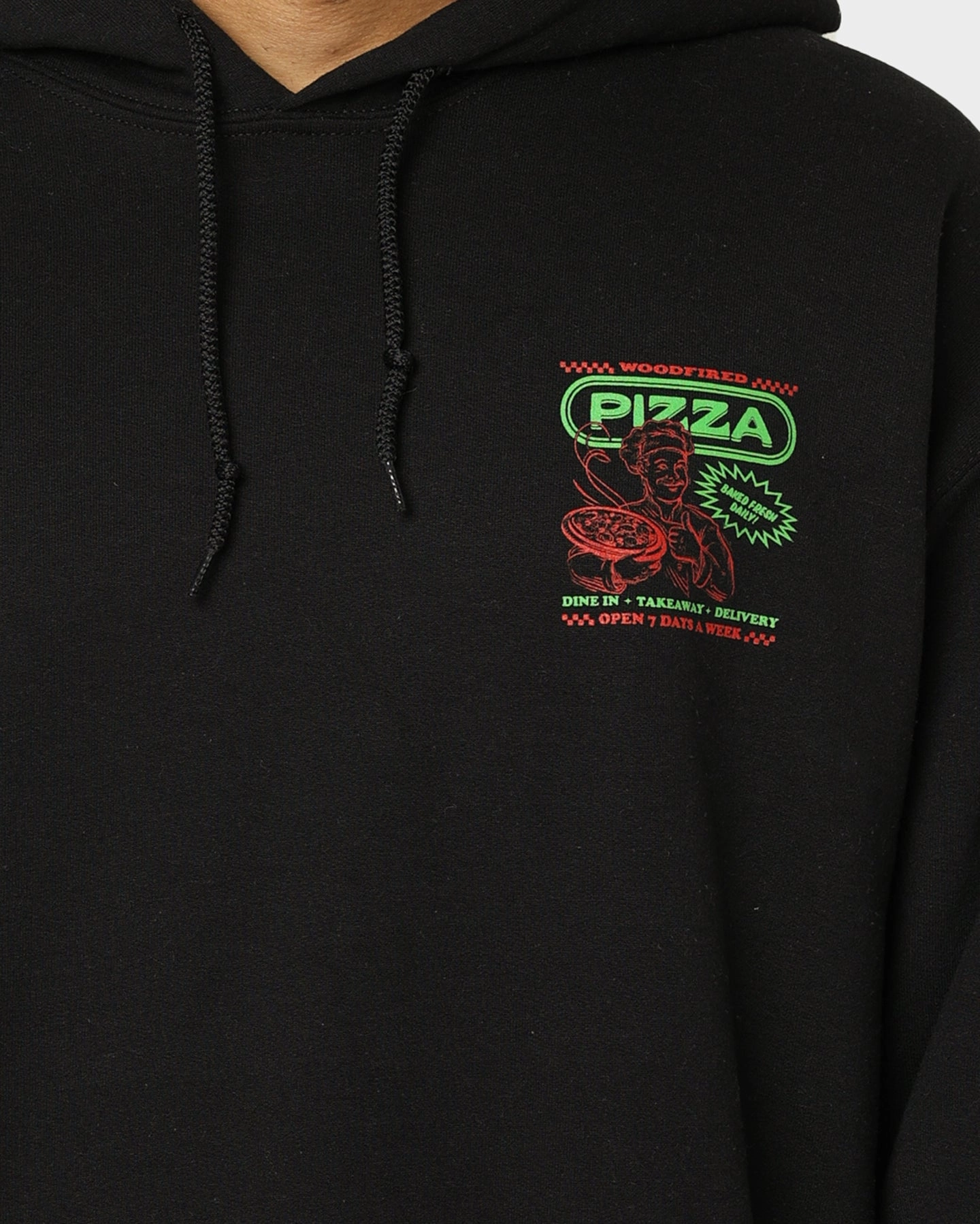 Goat Crew Pizza Shop Hoodie Black kind Non Irritating Collar