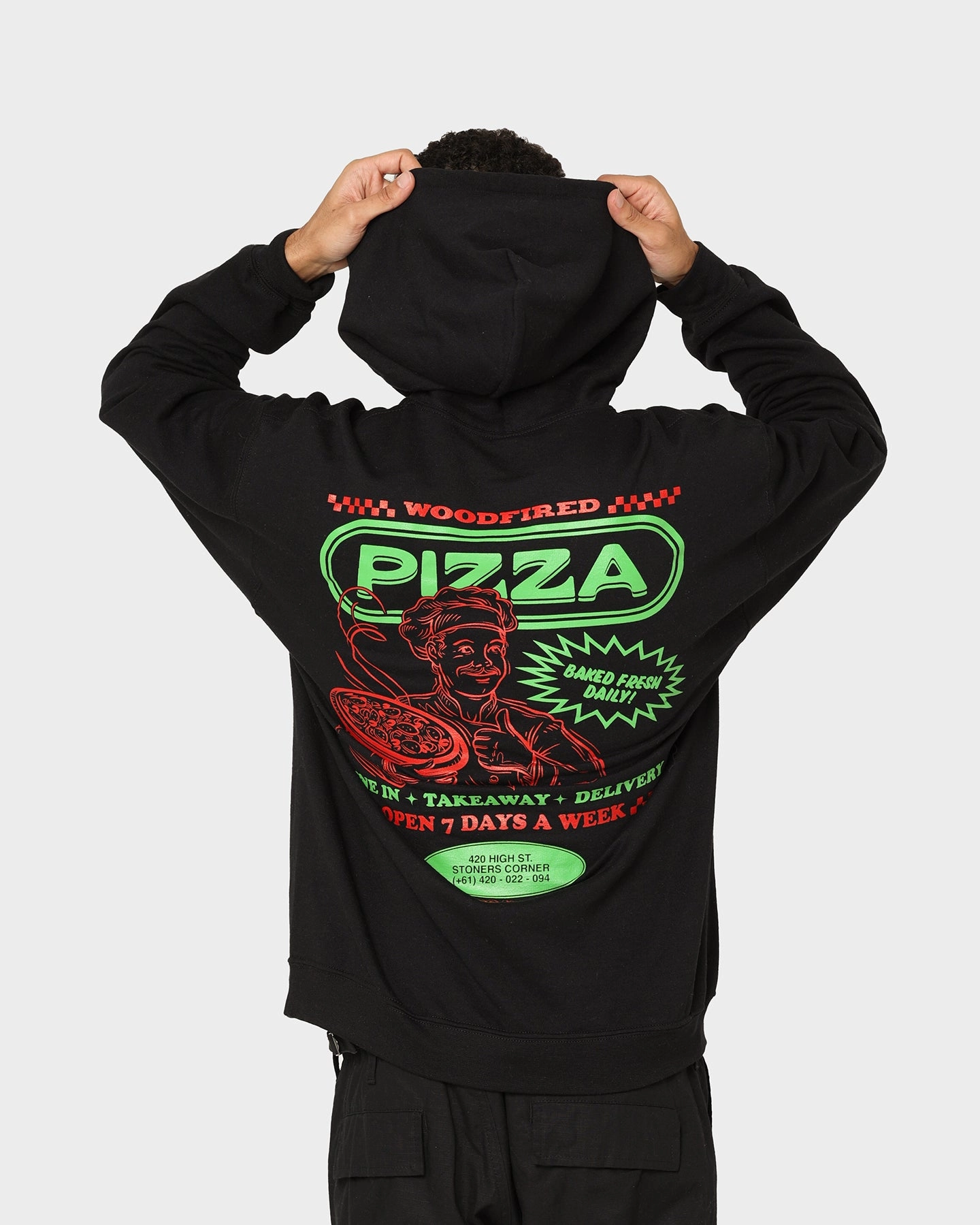 Insulated Layer suitable for formal meetings Goat Crew Pizza Shop Hoodie Black