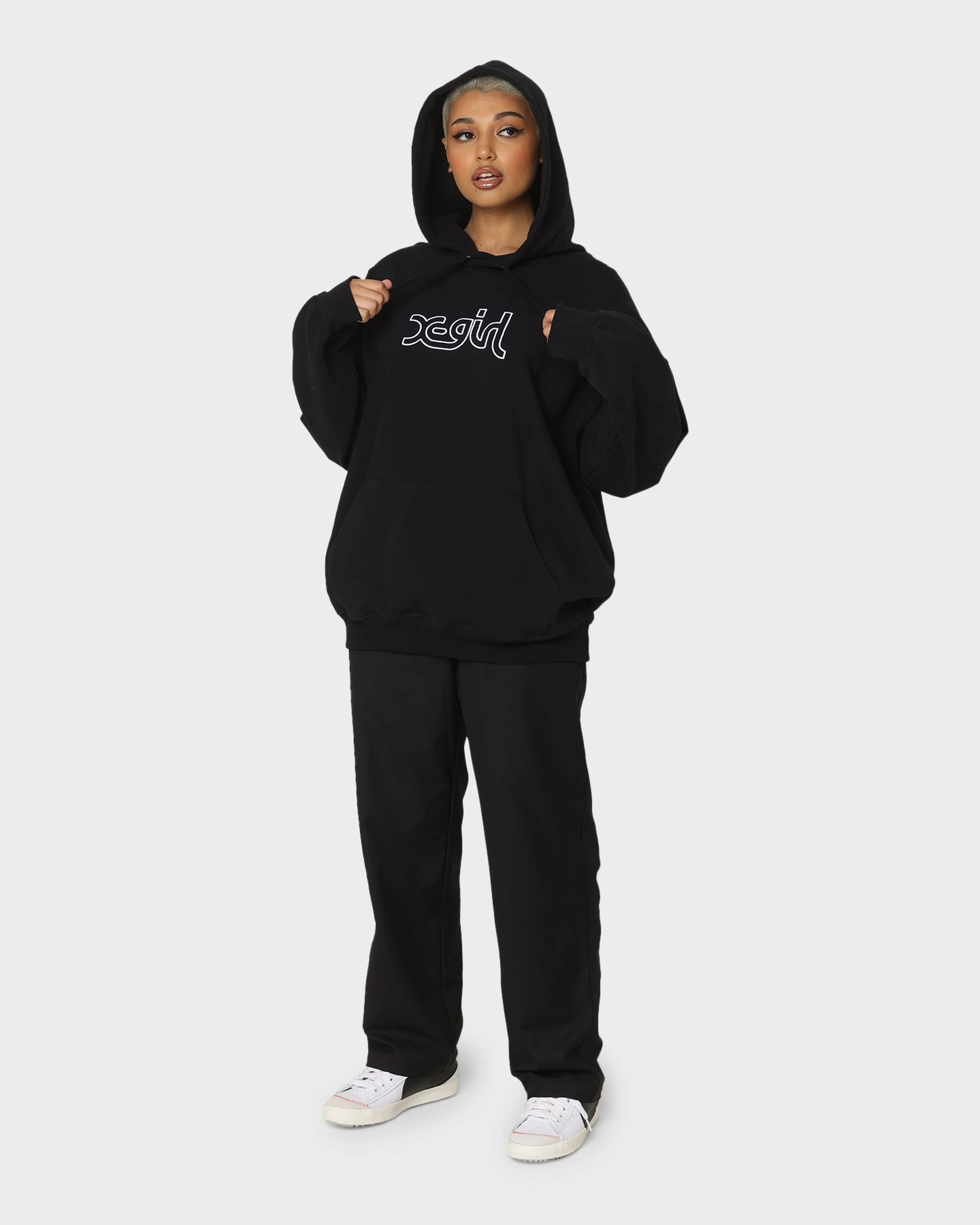 X-Girl Women's Mills Logo Hoodie Black Abrasion resistant Trilby