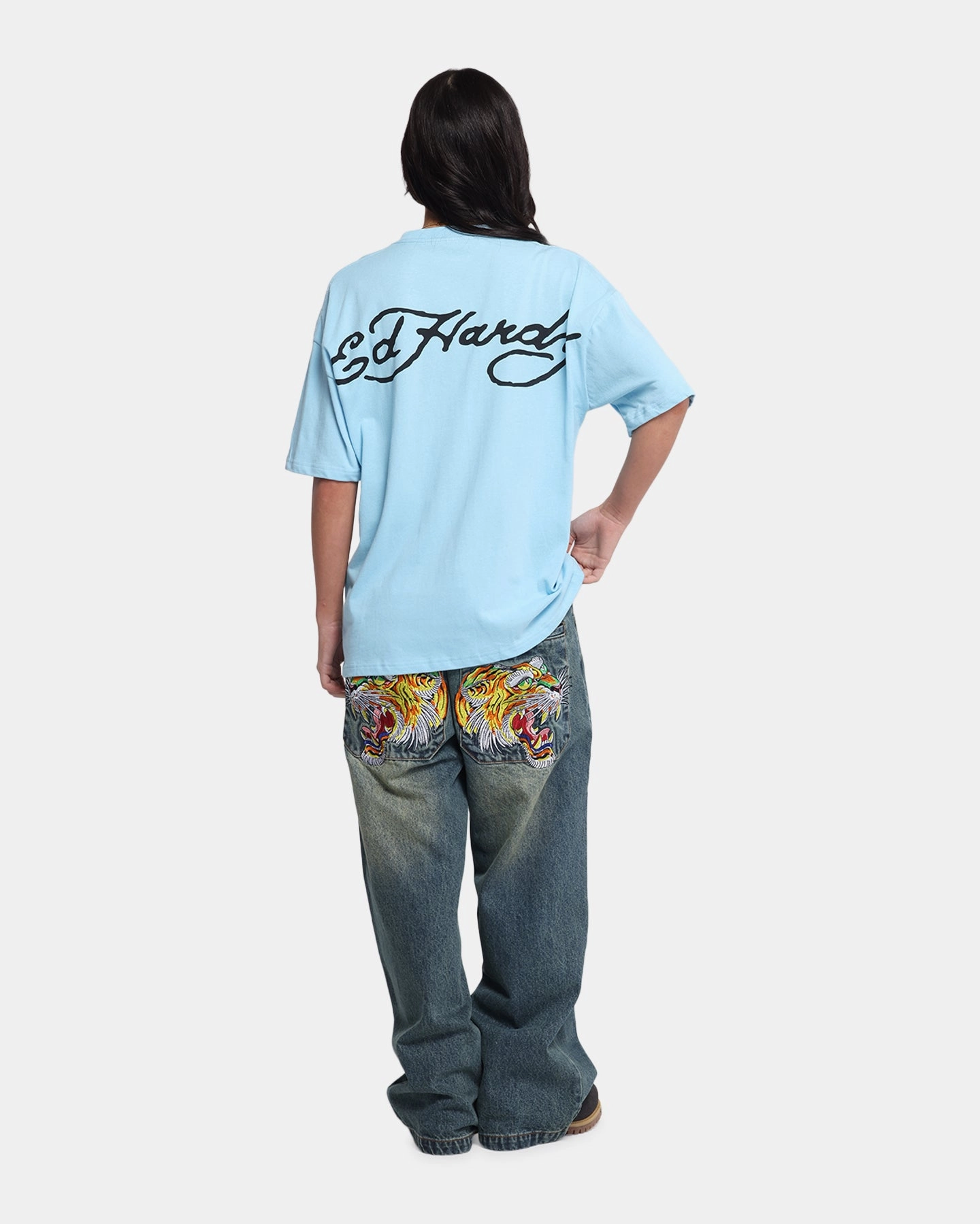 Durable Knitwear Smooth Seam Technology Ed Hardy Eagle T-Shirt Blue