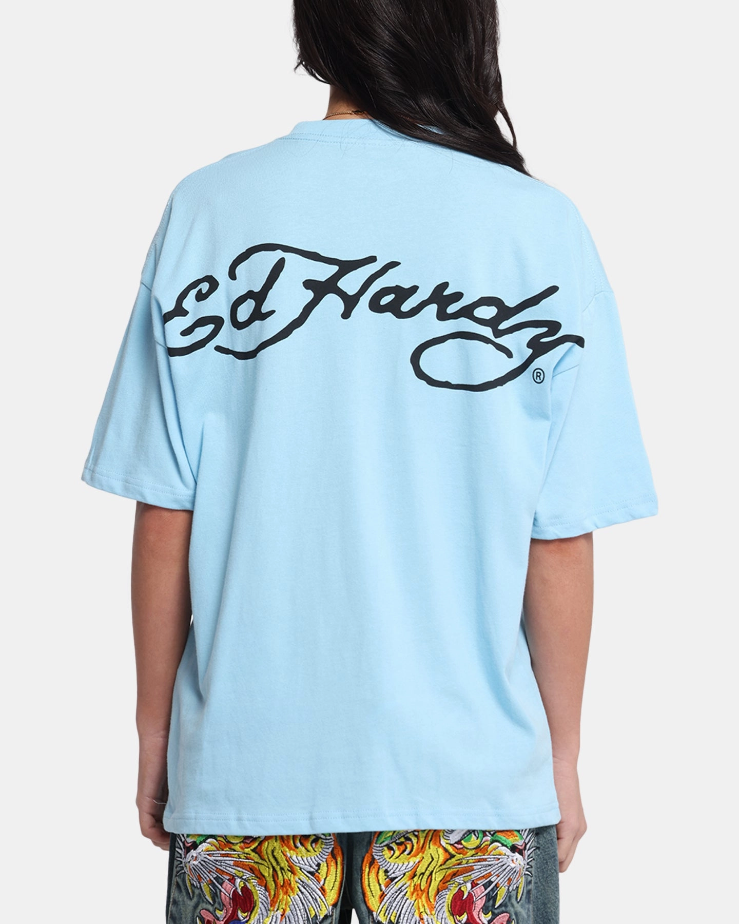 Ed Hardy Eagle T-Shirt Blue Layered Hem Detail