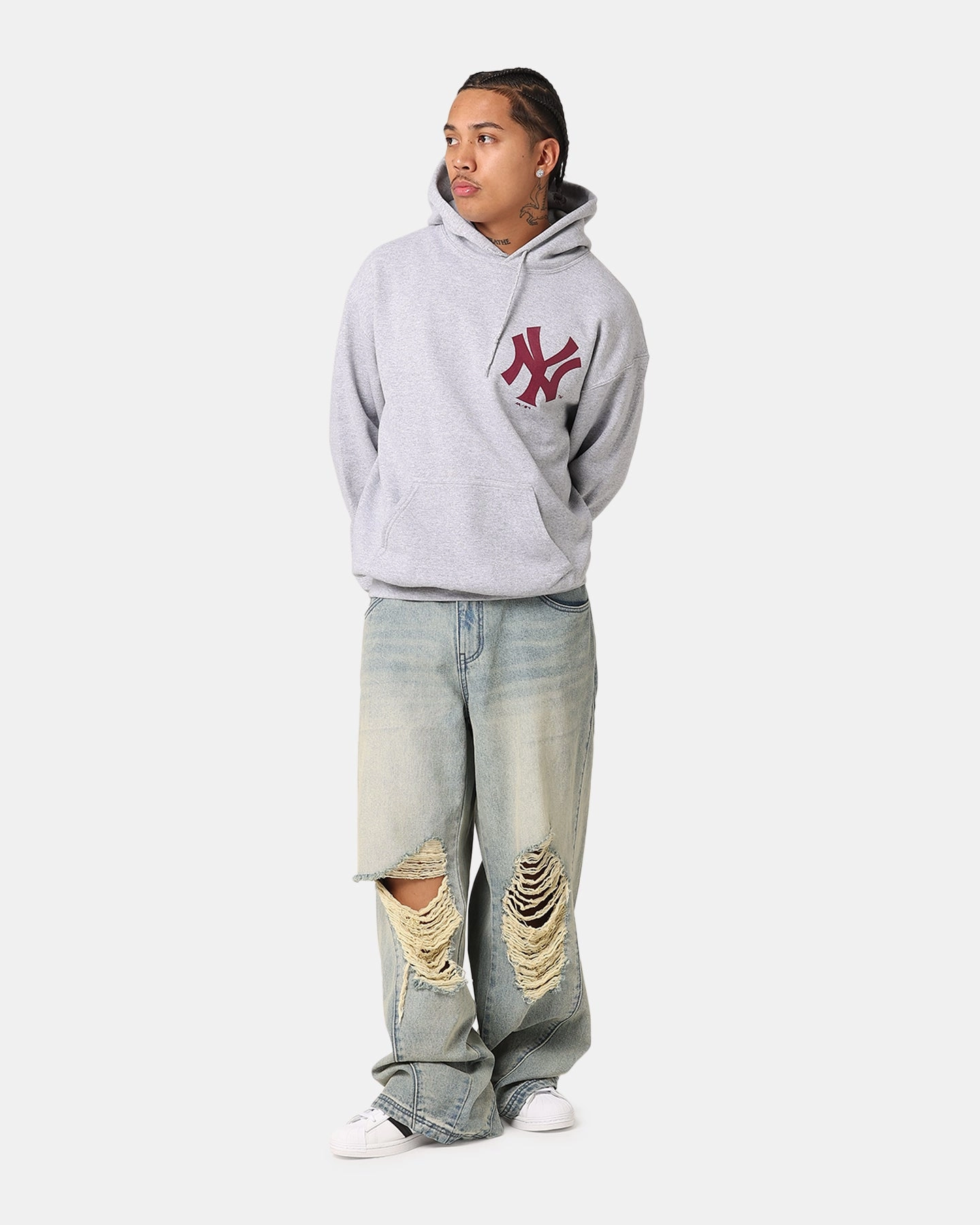 Majestic Athletic New York Yankees Wordmark Arch Hoodie Grey rainy