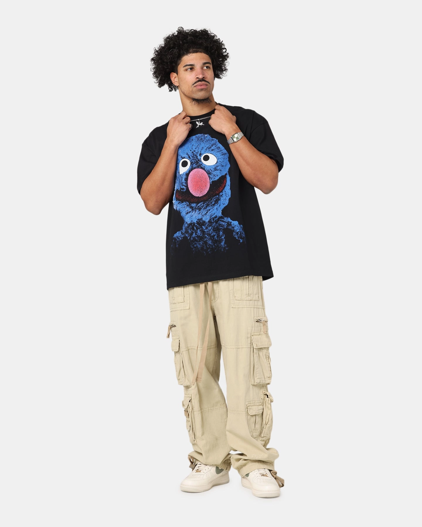 Fashion-Ready American Thrift X Sesame Street Grover Grail Heavy T-Shirt Black