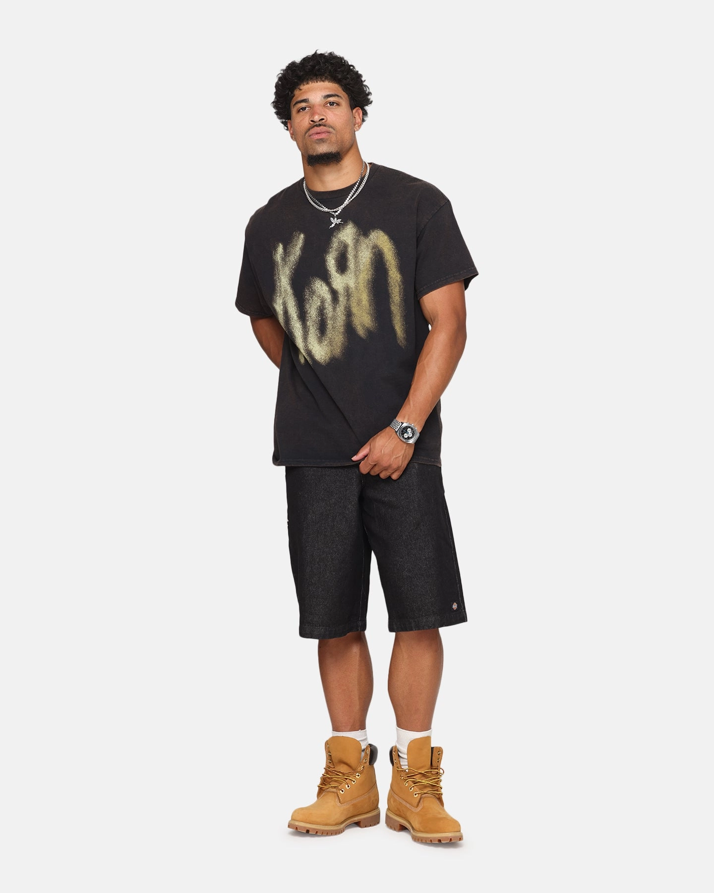 Lightweight Layer Korn Logo Noise T-Shirt Black Vintage