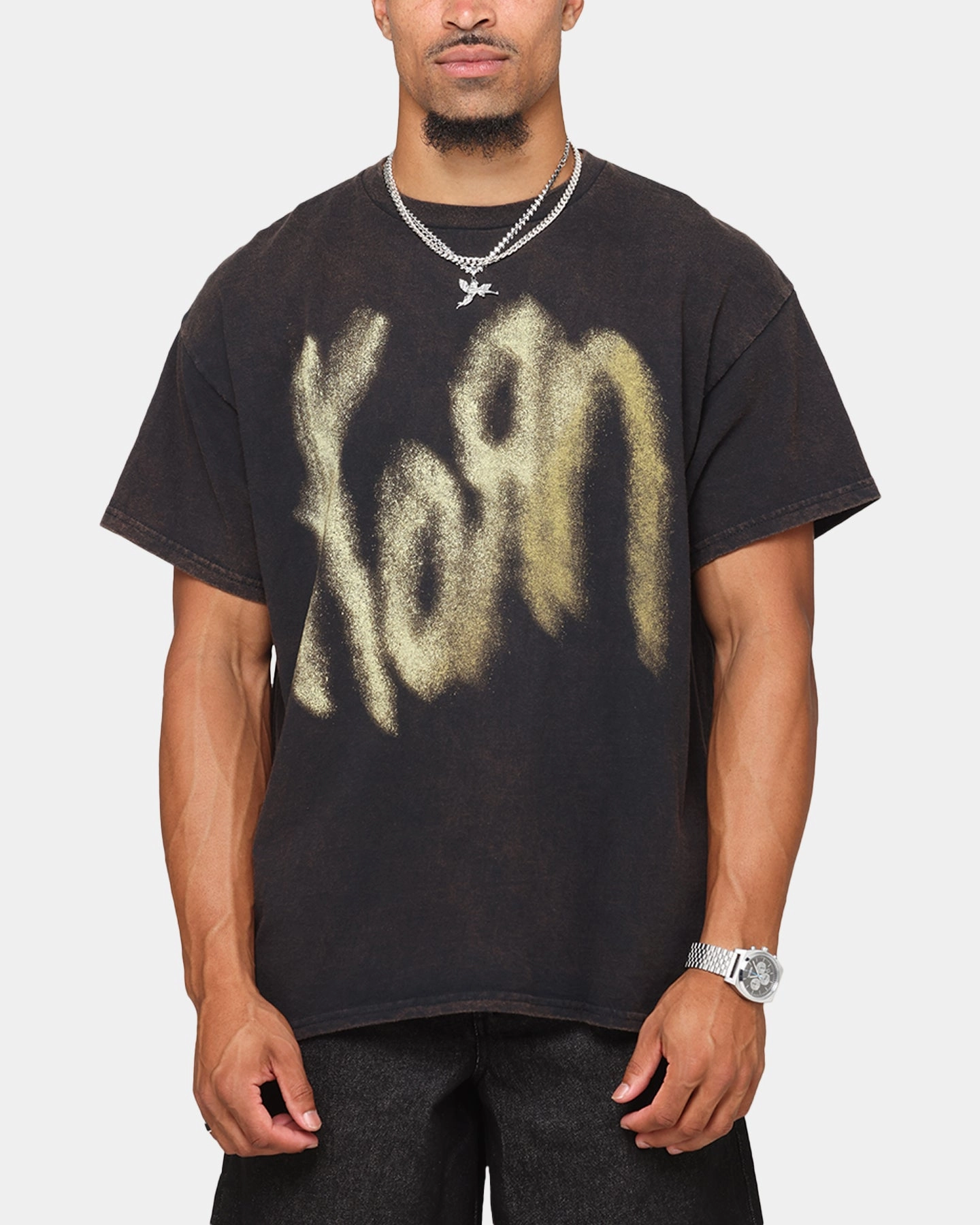 Korn Logo Noise T-Shirt Black Vintage Moisture Management
