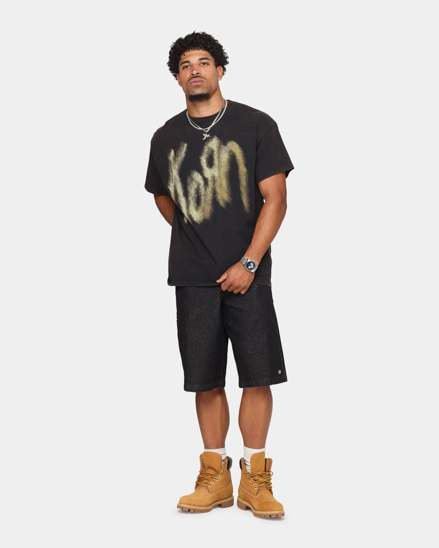 Oversized Silhouette Essential Style Wear Korn Logo Noise T-Shirt Black Vintage