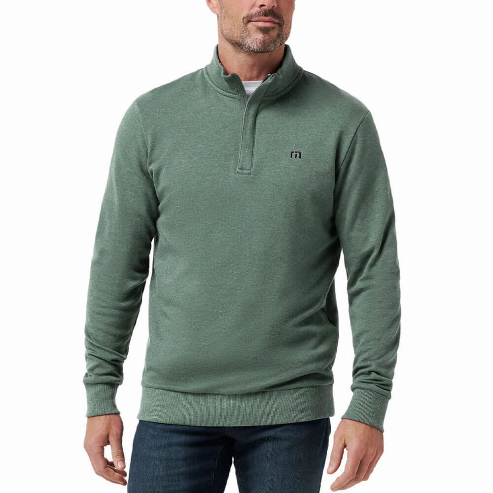 PFC Free Treatment Adjustable hood design TravisMathew Cloud Quarter Zip 2.0 Golf Pullover Heather Balsam - FW22 Men