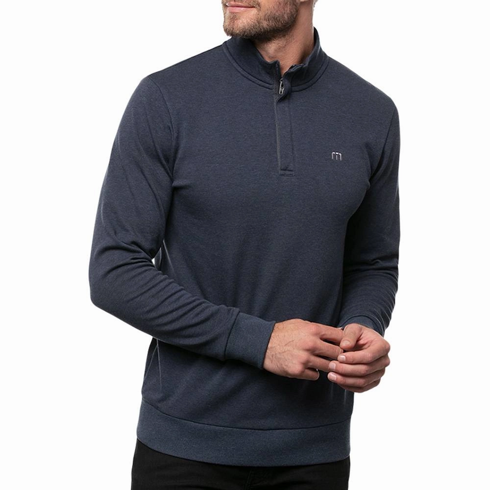 Zipper Closure Noise Free Zipper TravisMathew Cloud Quarter Zip 2.0 Golf Pullover Heather Blue - SS23 Men