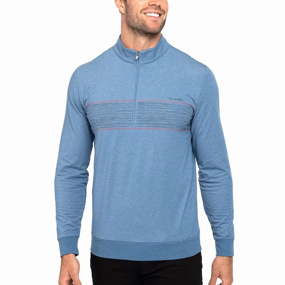 RibbedKnitCollar TravisMathew Splash of Color Golf Pullover Heather Mid Blue - SS23 Men