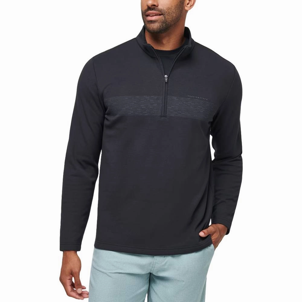 TravisMathew Upgraded Fleece CS Golf Pullover Black/Coronet - SS24 Men Weather Adaptive Ventilation Stretch Comfort Fit