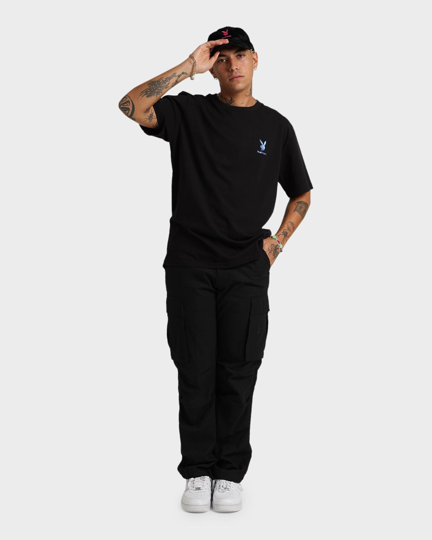 Layered Hem Detail Breathable and Comfortable Playboy Bunny T-Shirt Black