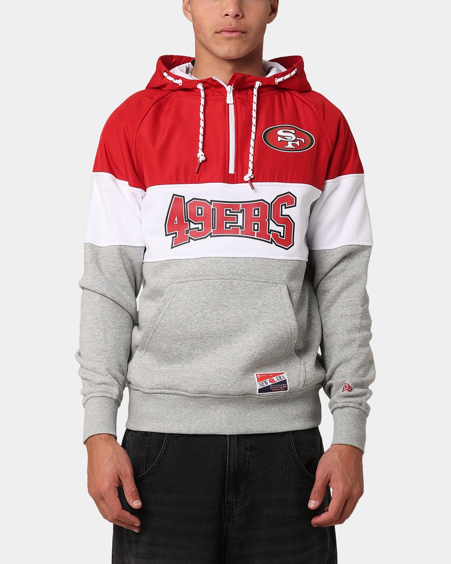 Weather Fit DropShoulder New Era San Francisco 49ers Quarter Zip Hoodie Red