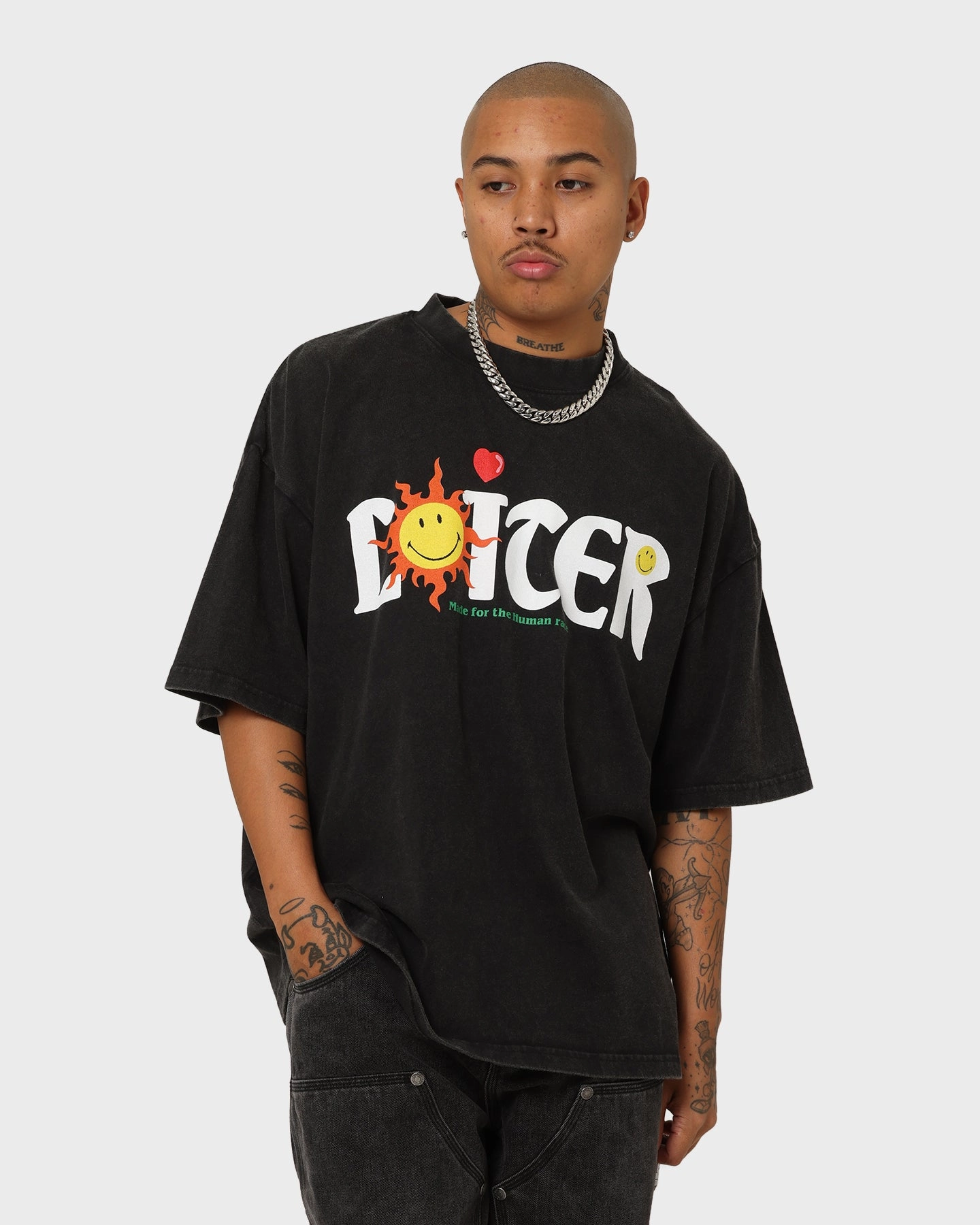 Loiter X Smiley Human Condition Vintage T-Shirt Vintage Black Soft Brushed Finish