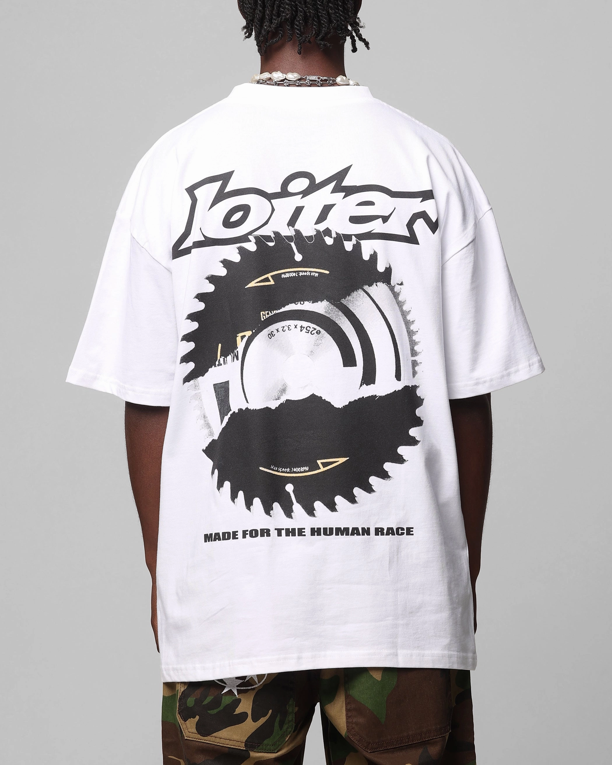 Loiter Saw Blade Drop T-Shirt White GentleWashResistance