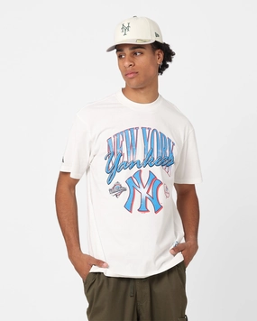 All Season Wear EasyCareFabric Majestic Athletic New York Yankees Script Arch T-Shirt Vintage White