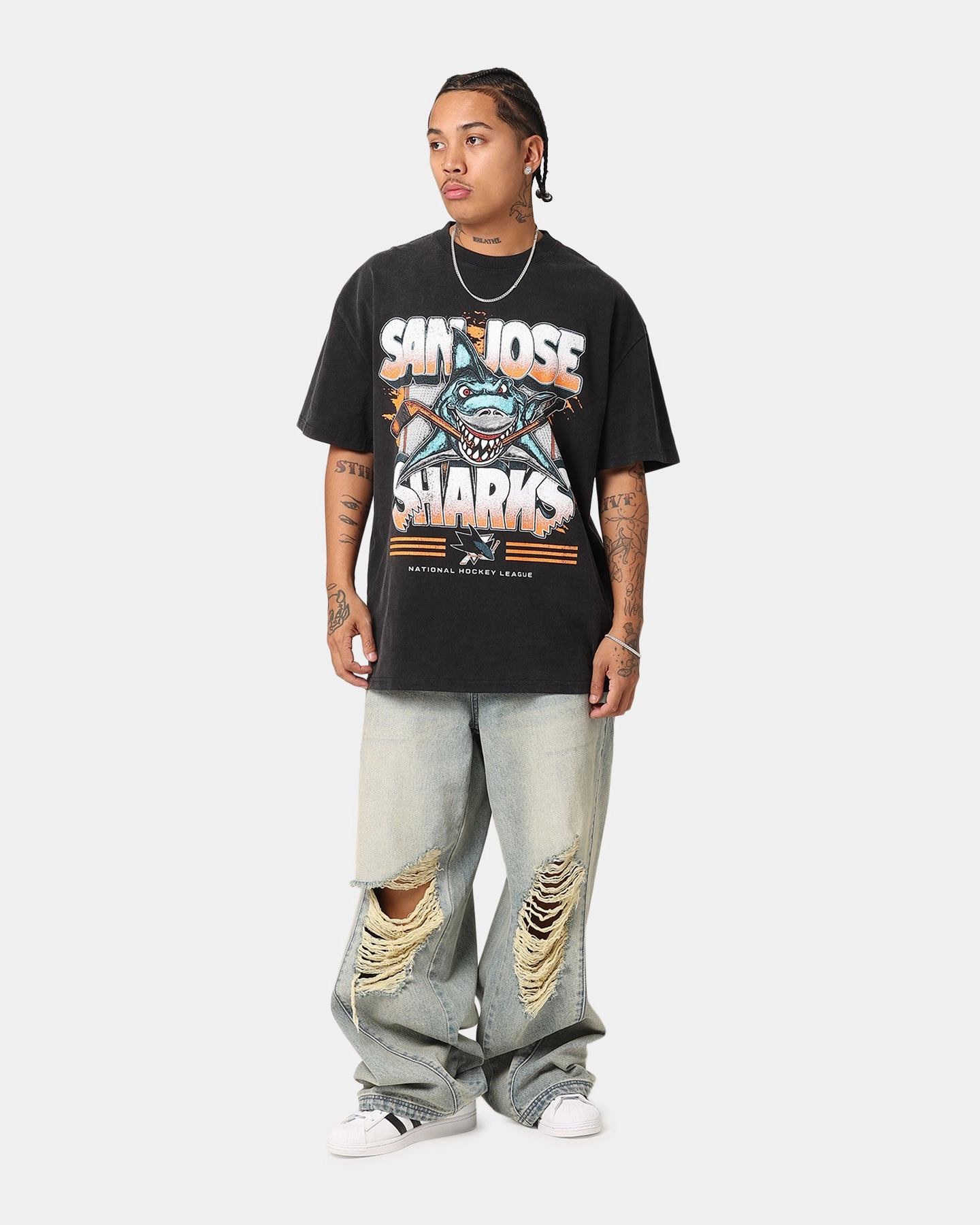 Culture Kings San Jose Sharks Shark Attack Heavy T-Shirt Vintage Black Basic Comfort Casual Everyday