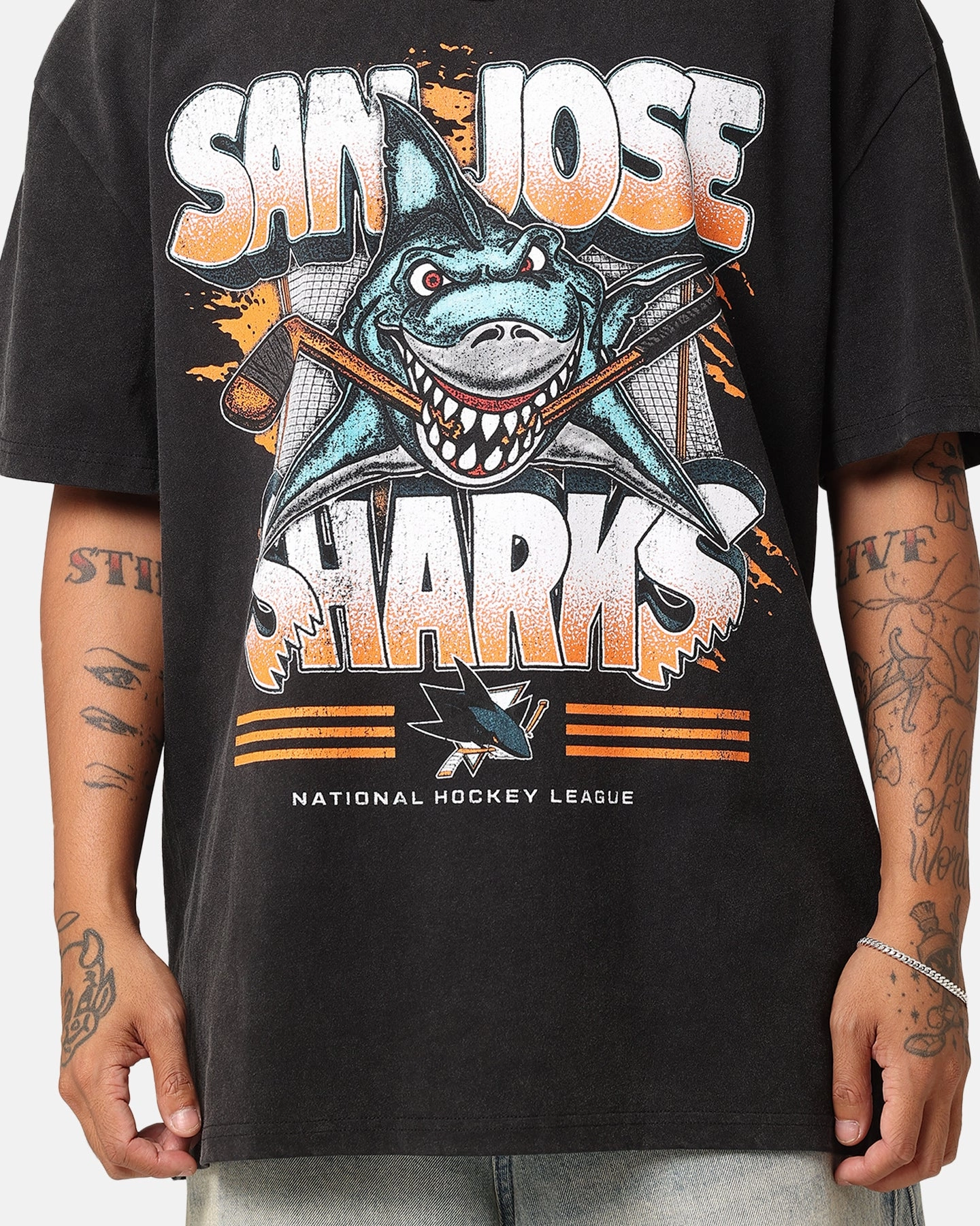 cotton material Stylish Wearable Culture Kings San Jose Sharks Shark Attack Heavy T-Shirt Vintage Black