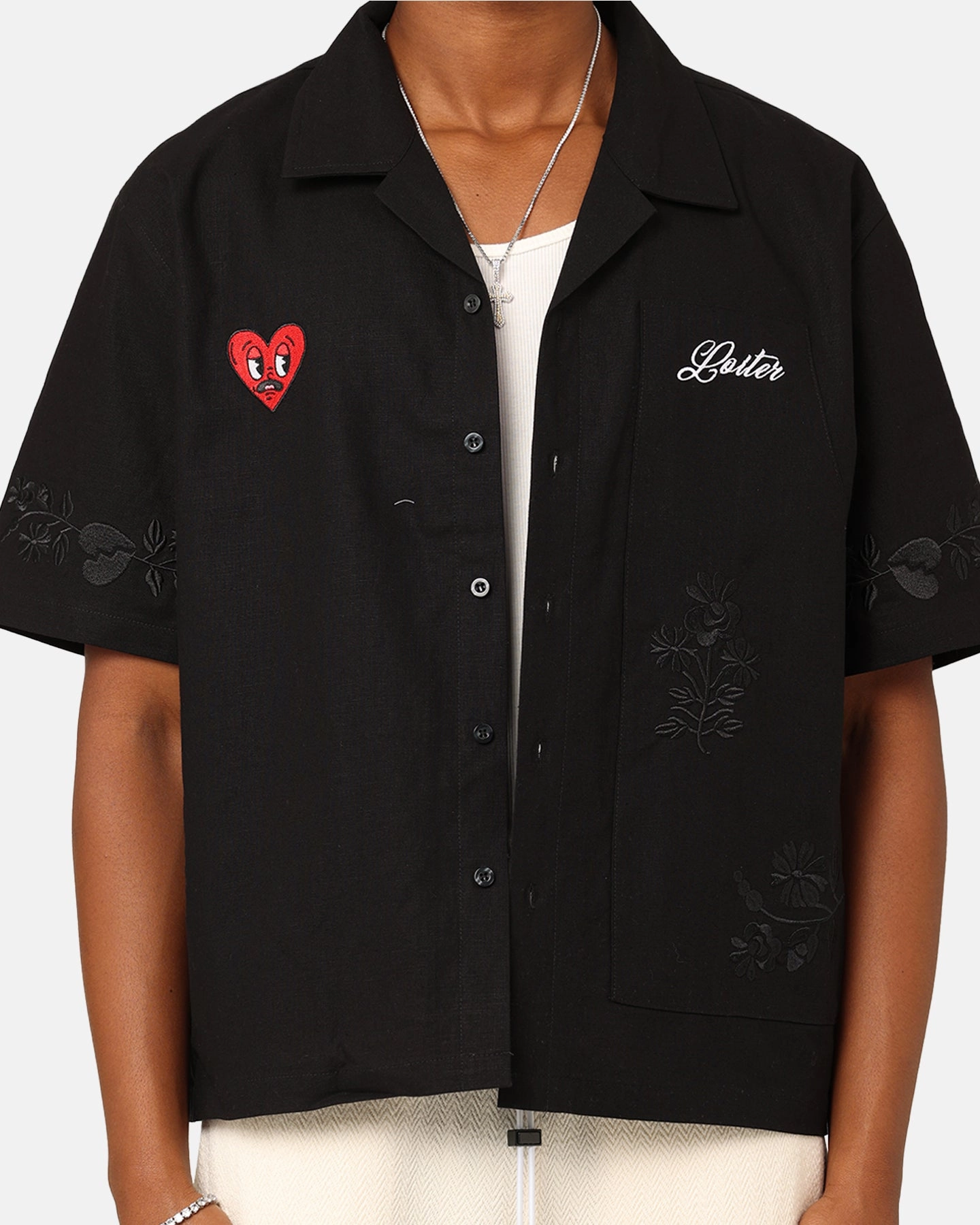 Inner Layer Loiter Oasis Embroidered Button Up Shirt Black