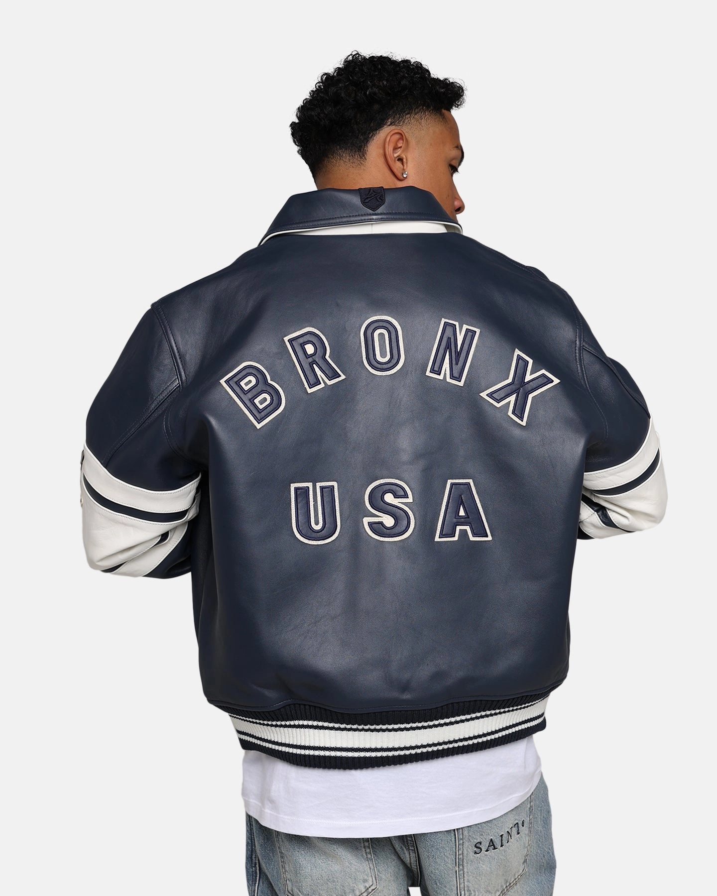 Black Avirex Bronx Jacket Varsity Blue