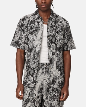All Purpose Weave Design Lounge Wear XXIII Denim Jacquard Button Up Shirt Black Denim