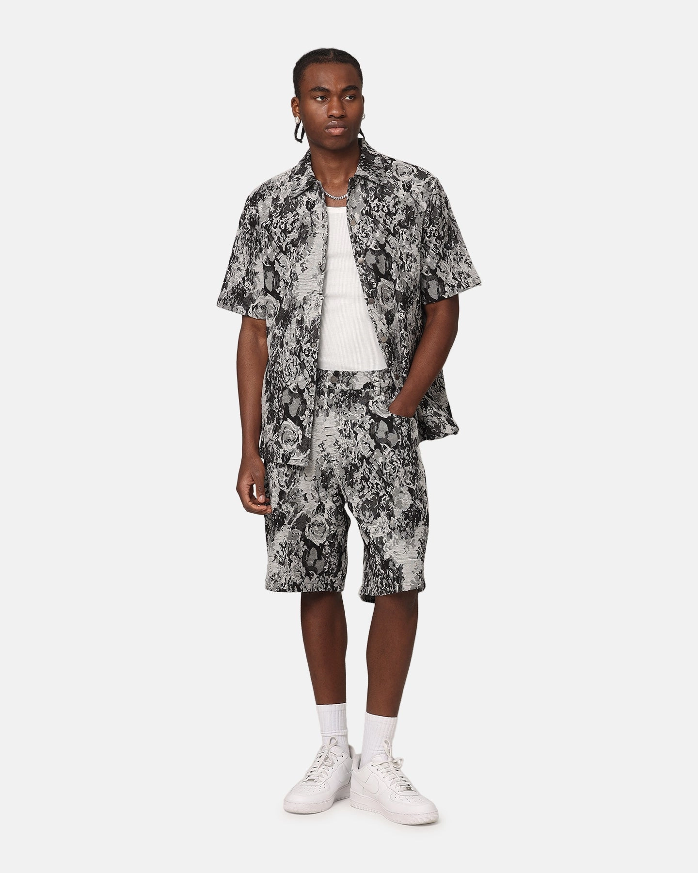Breathable Underarm Vents Structured Shoulder Support XXIII Denim Jacquard Button Up Shirt Black Denim