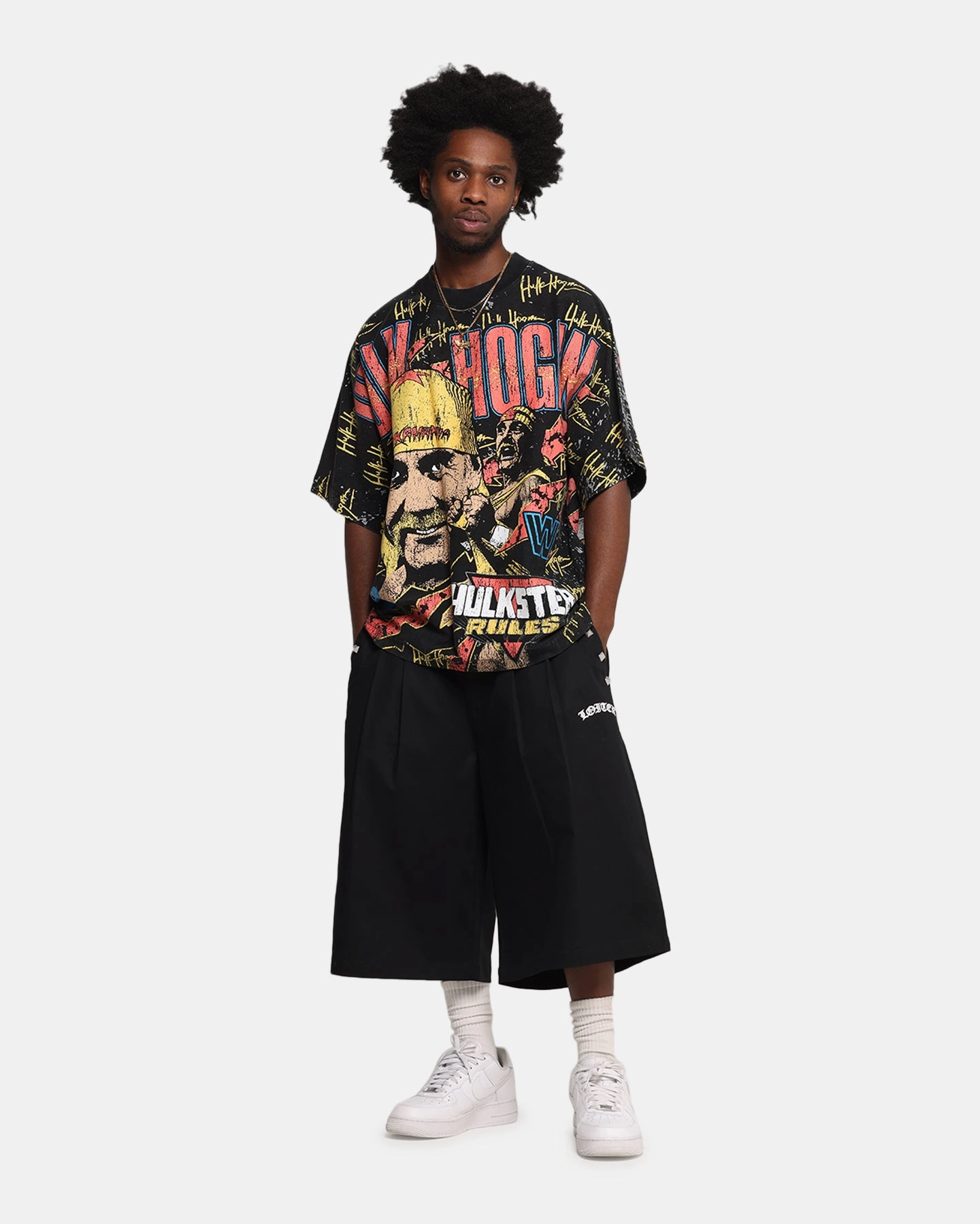 Culture Kings X WWE Hulk Hogan All Over Print T-Shirt Black Comfy Layer Subtle Logo Placement