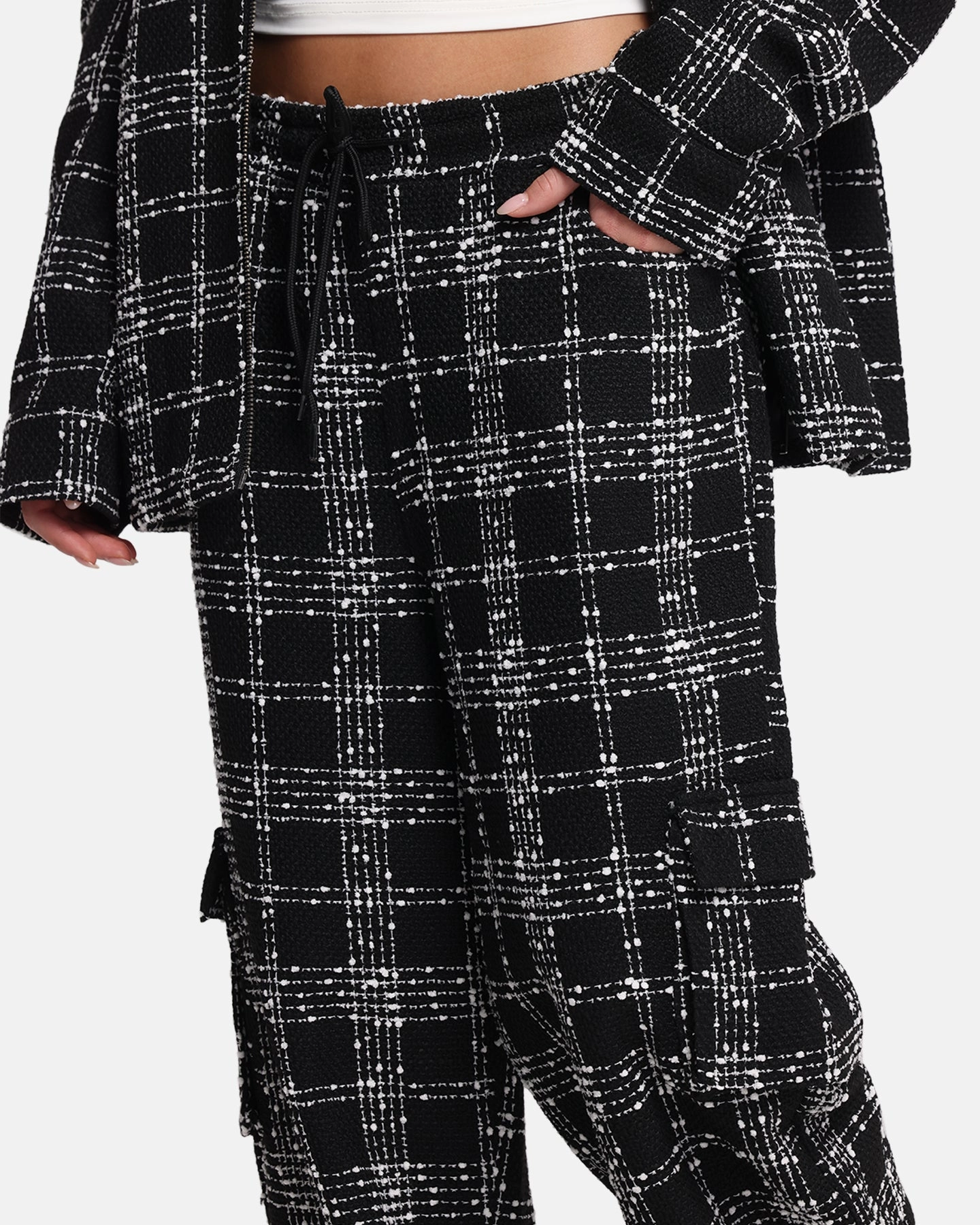 Machine washable WindproofLayer XXIII Boucle Tweed Cargo Pants Black/White