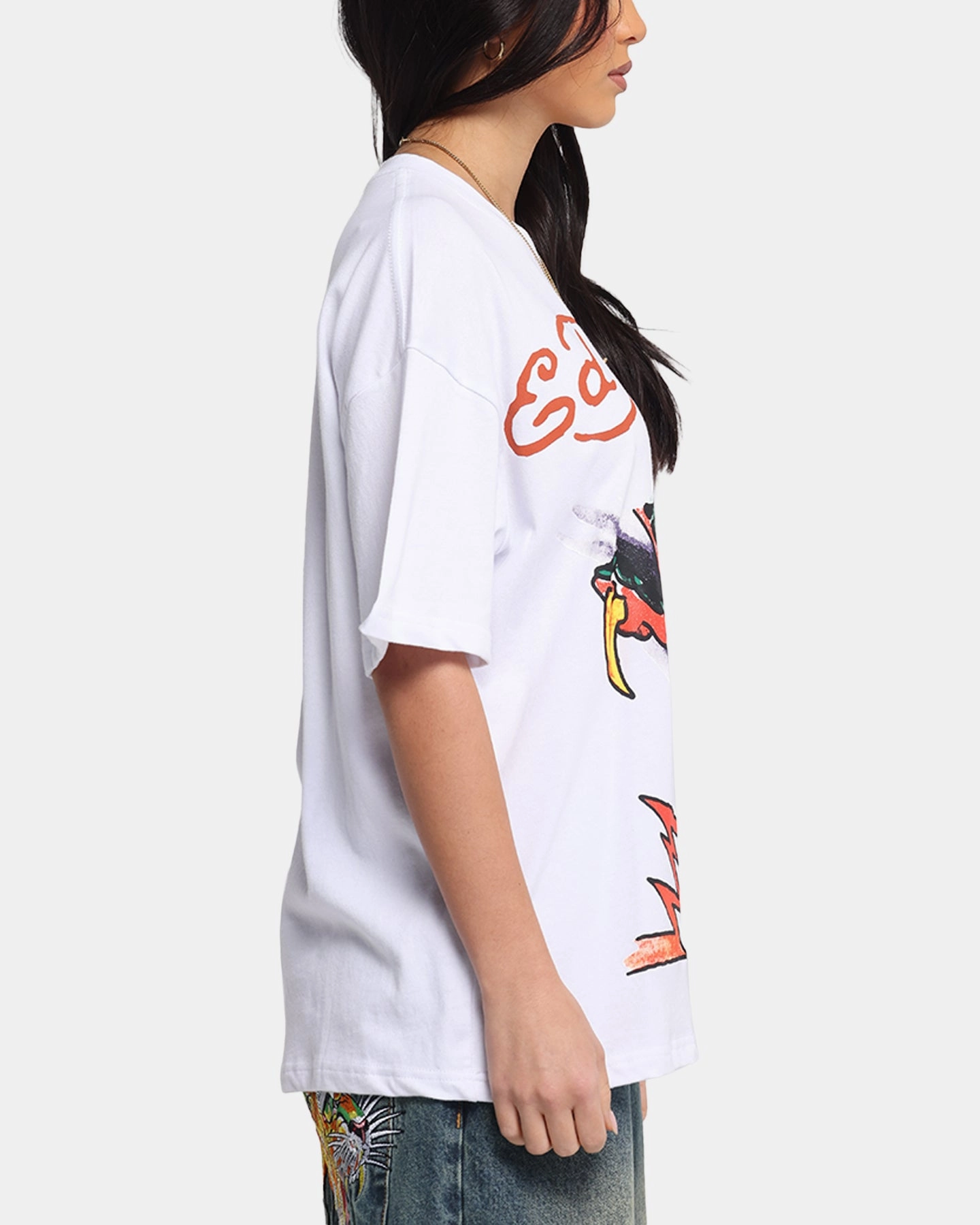 Ed Hardy Lightning T-Shirt White Stylish and Comfortable Biodegradable Textile