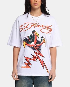 Ed Hardy Lightning T-Shirt White Yarn Dyed Stripes Loose fitting comfort
