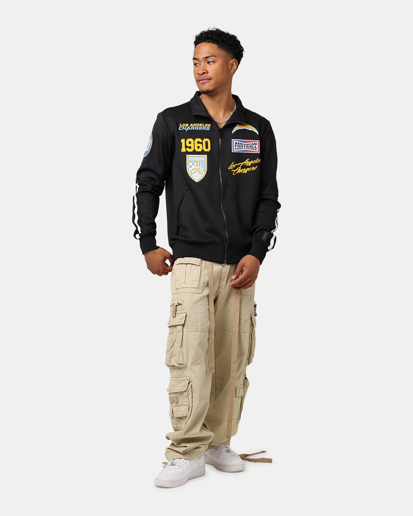 Pro Standard Los Angeles Chargers Fast Lane Track Jacket Black Vegan Option Outerwear