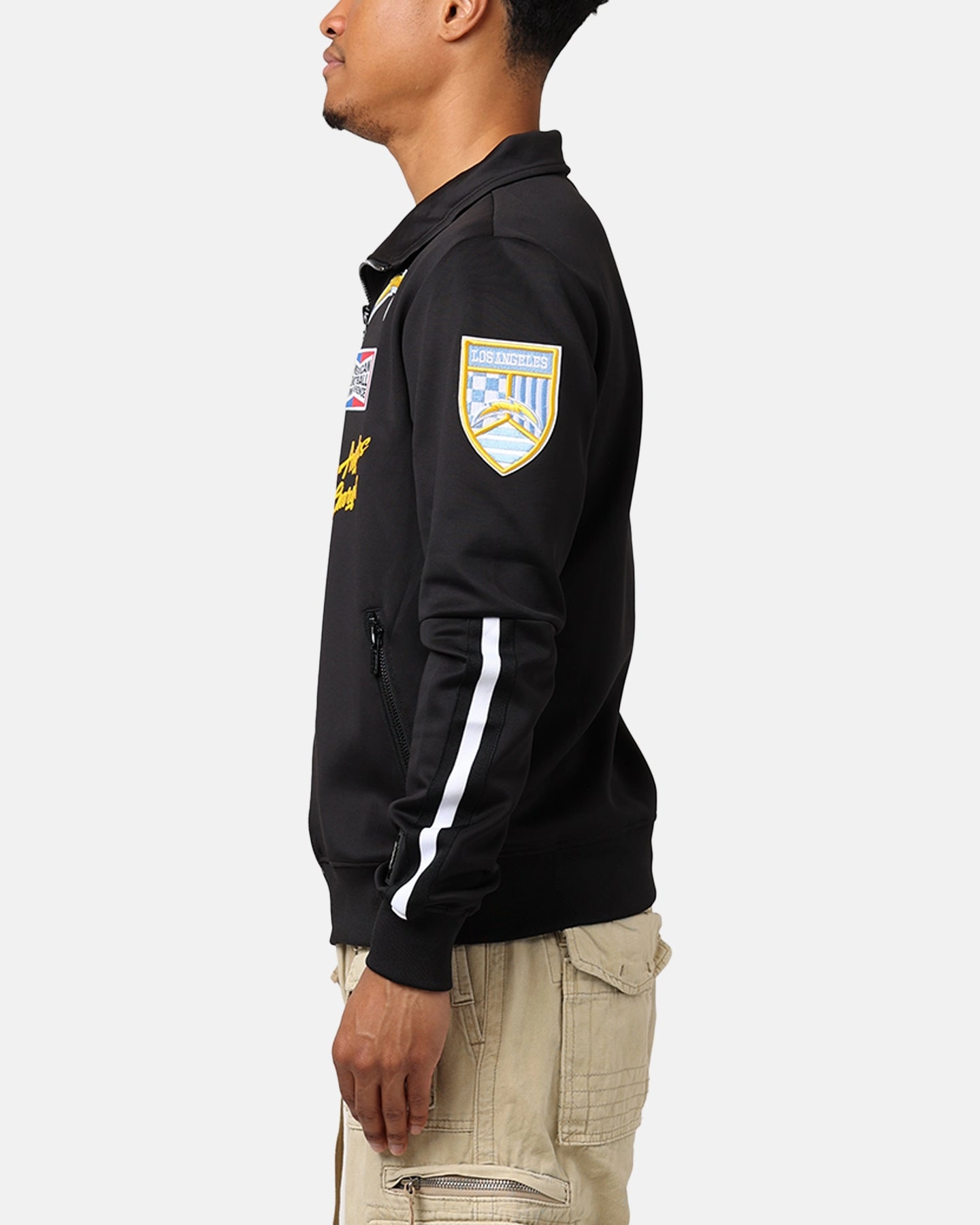 Double Layered Cuffs coordinating piece Pro Standard Los Angeles Chargers Fast Lane Track Jacket Black