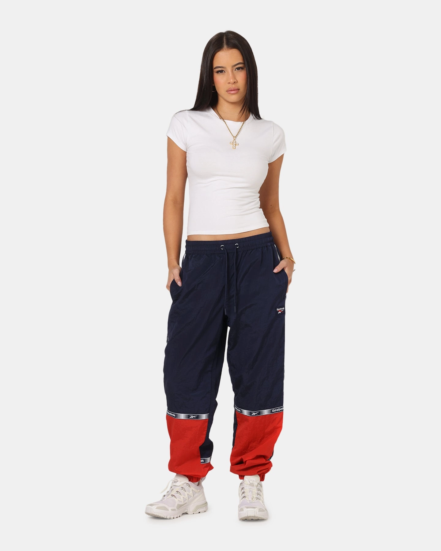 Work Friendly SecureCargoPockets Reebok Colour Block Joggers Navy/Red