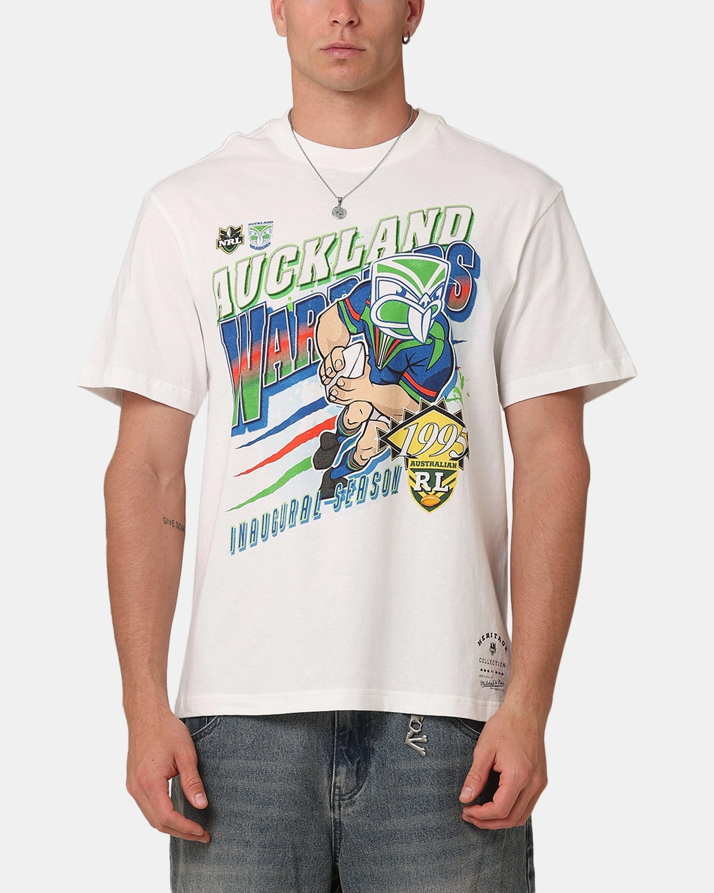 Mitchell & Ness Auckland Warriors 1995 Season T-Shirt Vintage White Wool combination