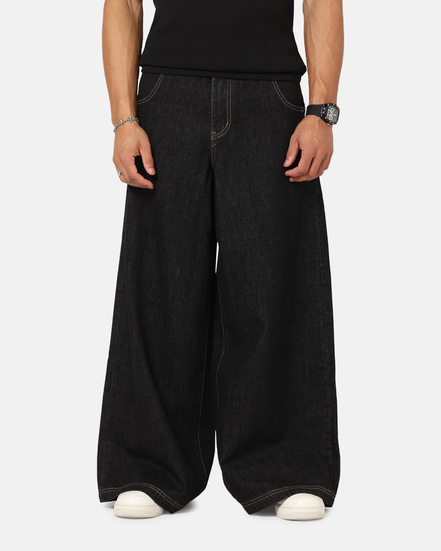 Anti Slip Waistband No Gap Waistband Loiter Skate Jeans Black