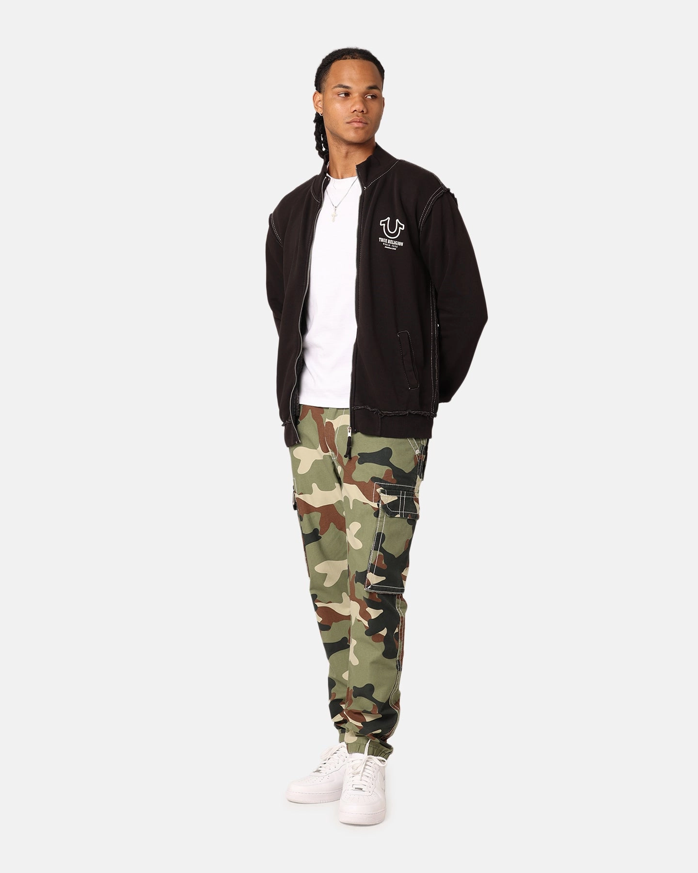 True Religion Big T Mock Neck Zip Through Jacket Jet Black Thermal Jacket Moisture Wicking Liner