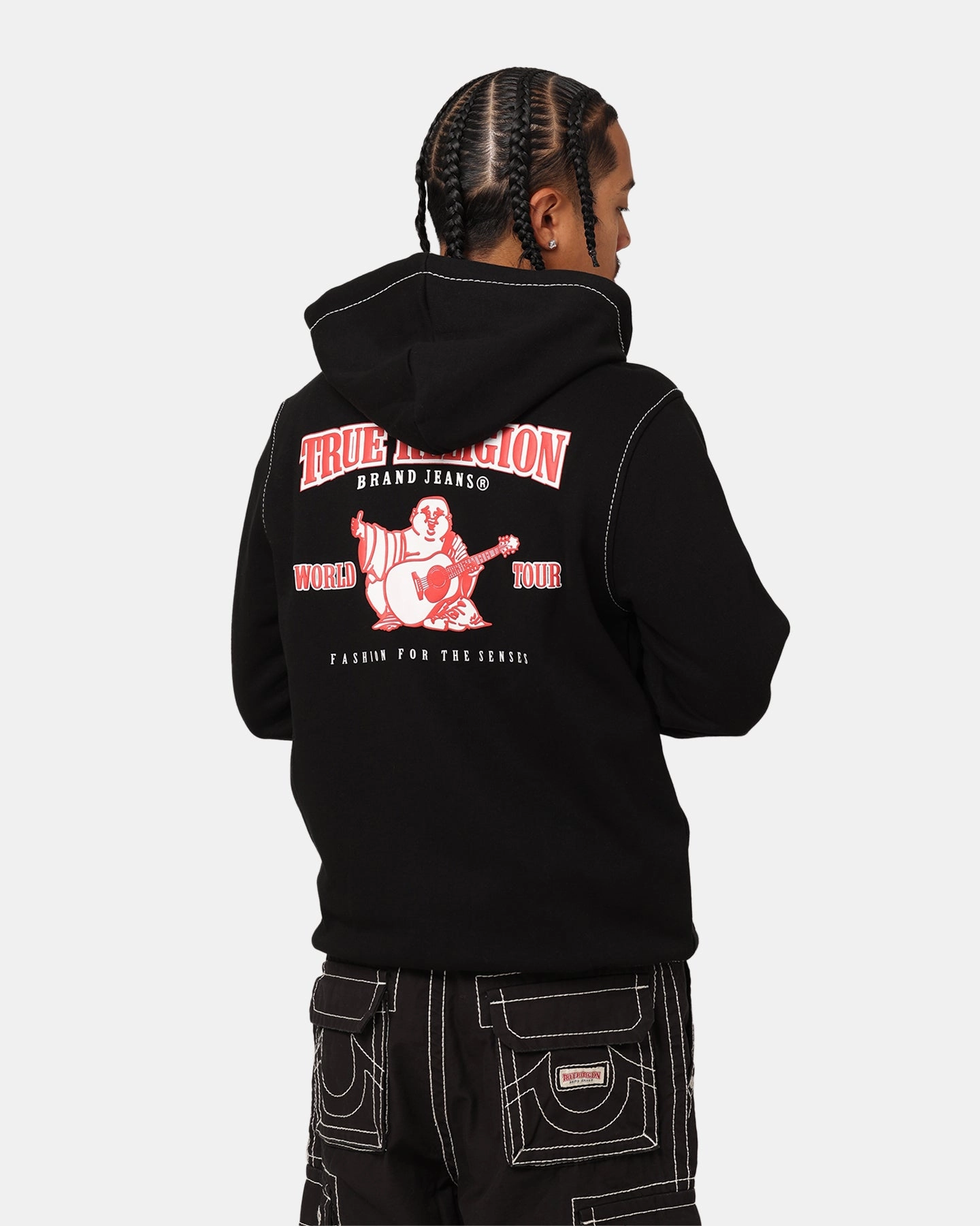 Soft Touch Interior snag resistant True Religion Heritage Buddha Big T Hoodie Black