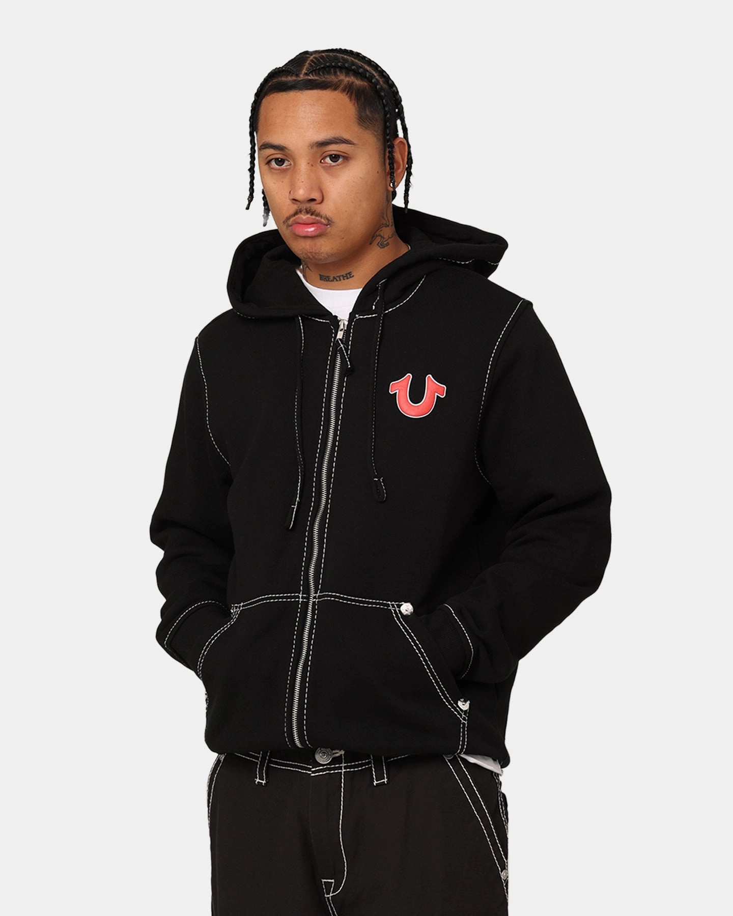 Minimal Look True Religion Heritage Buddha Big T Hoodie Black