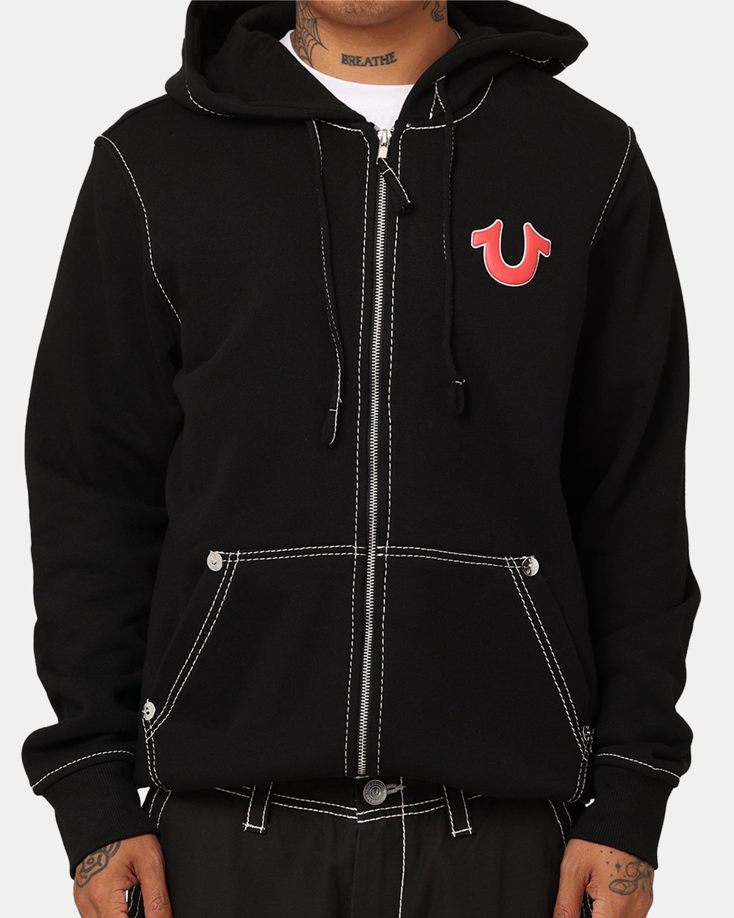 True Religion Heritage Buddha Big T Hoodie Black Possibility Compression Friendly Fit