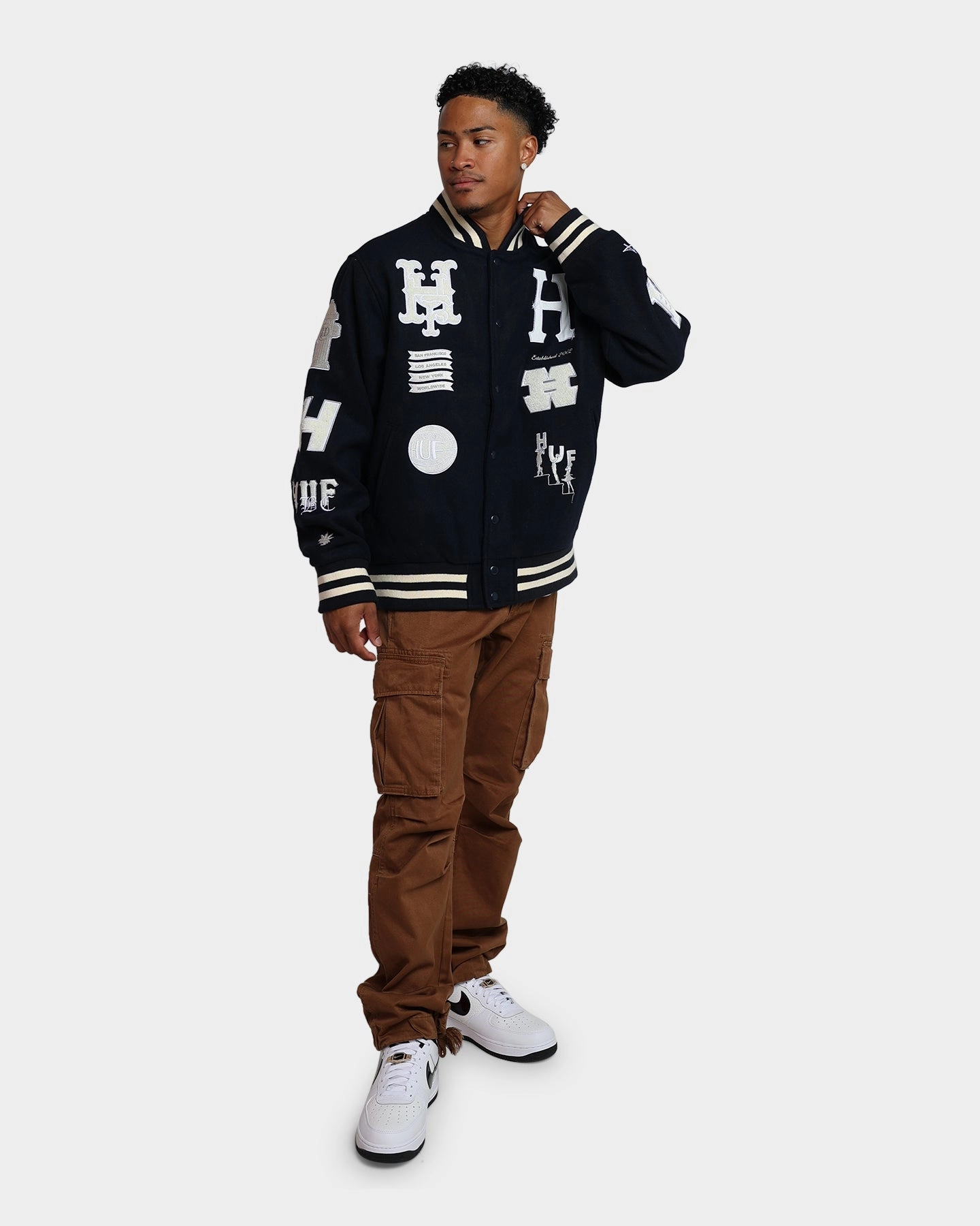 Dual Zip Functionality HUF 20 Year Classic H Varsity Jacket Navy