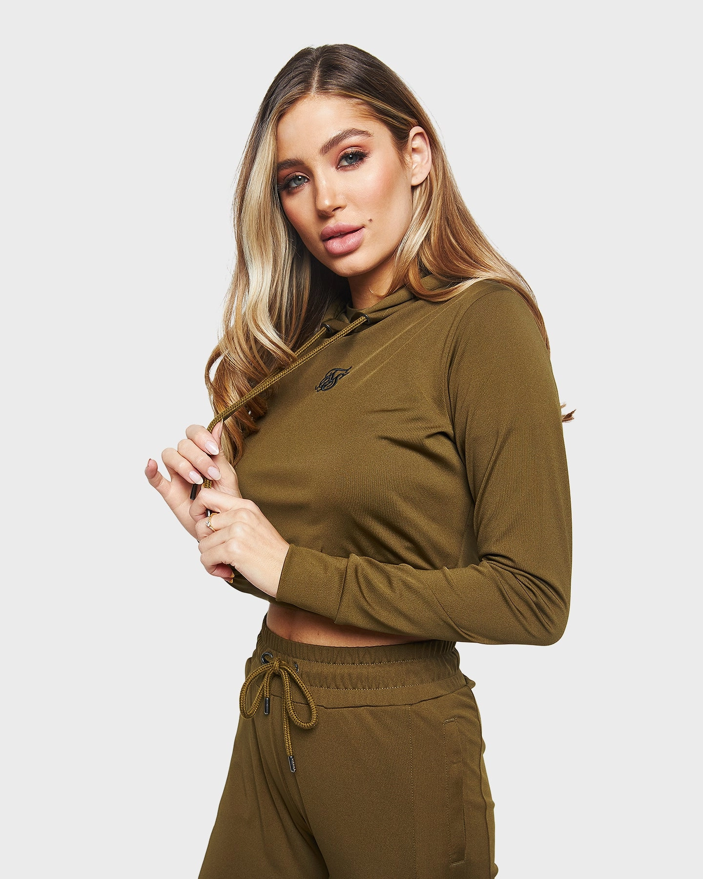 Sik Silk Women's Zonal Track Top Khaki Reinforced Shoulder Panels Graphic Design