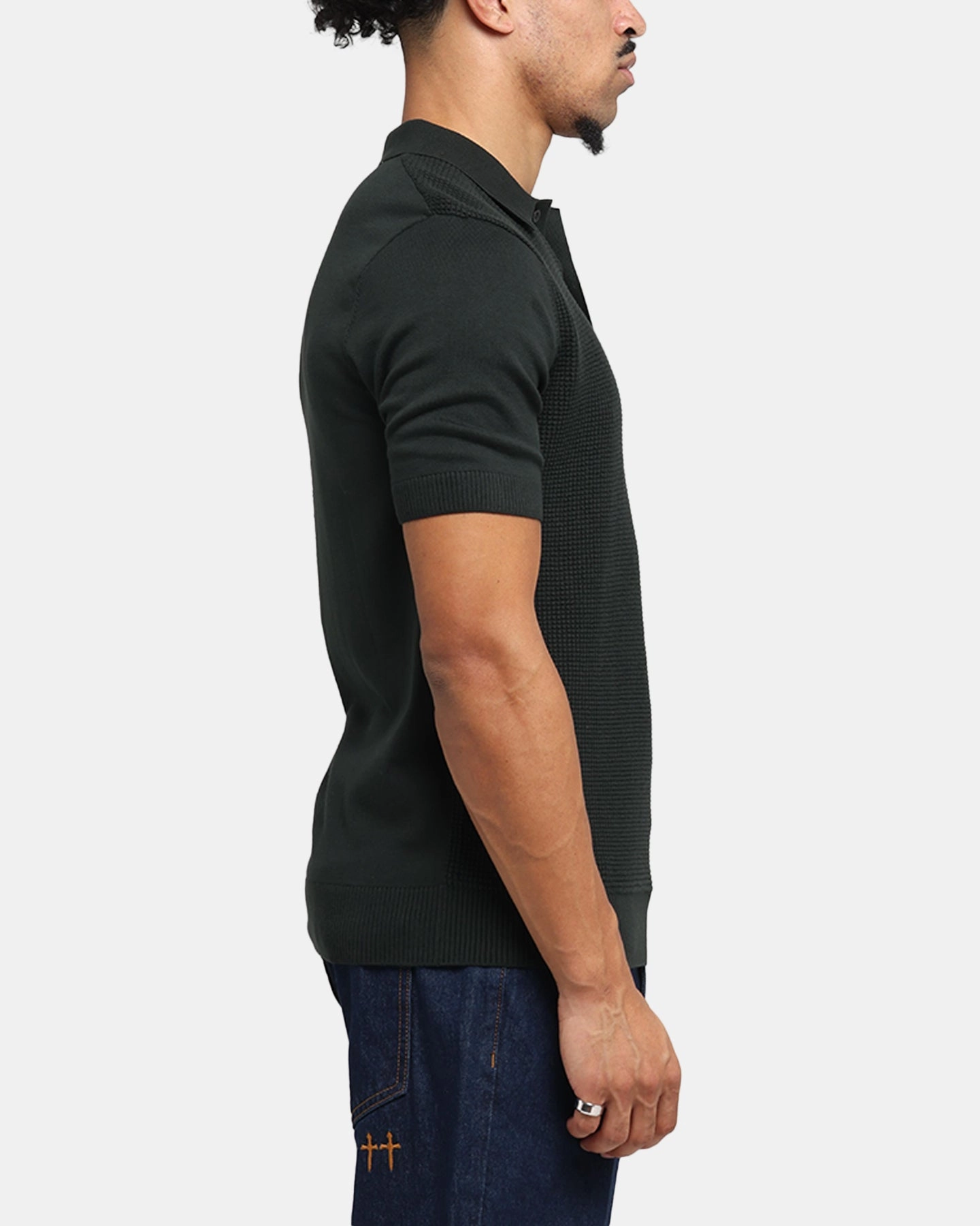 Fred Perry Waffle Stitch Knitted Shirt Green UV-Resistant Business Ready