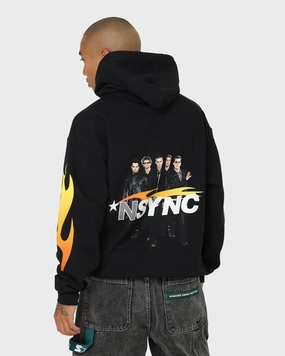 Anti-pilling Casual Layering NSYNC Flame Photo Hoodie Black